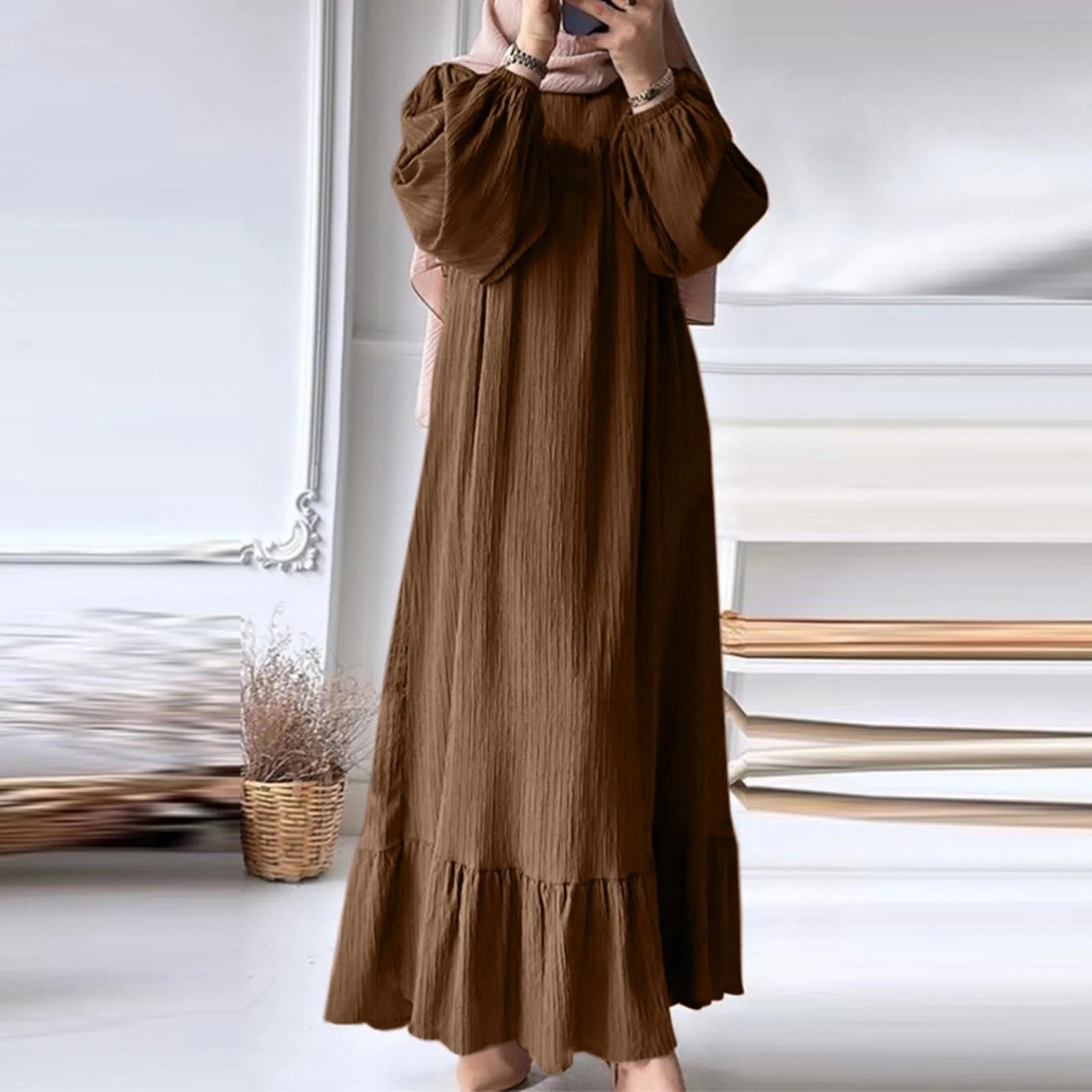 Elegant Balloon Sleeve Modest Abaya Dress for Women - Perfect for Prayer, Special Occasions & Everyday Wear