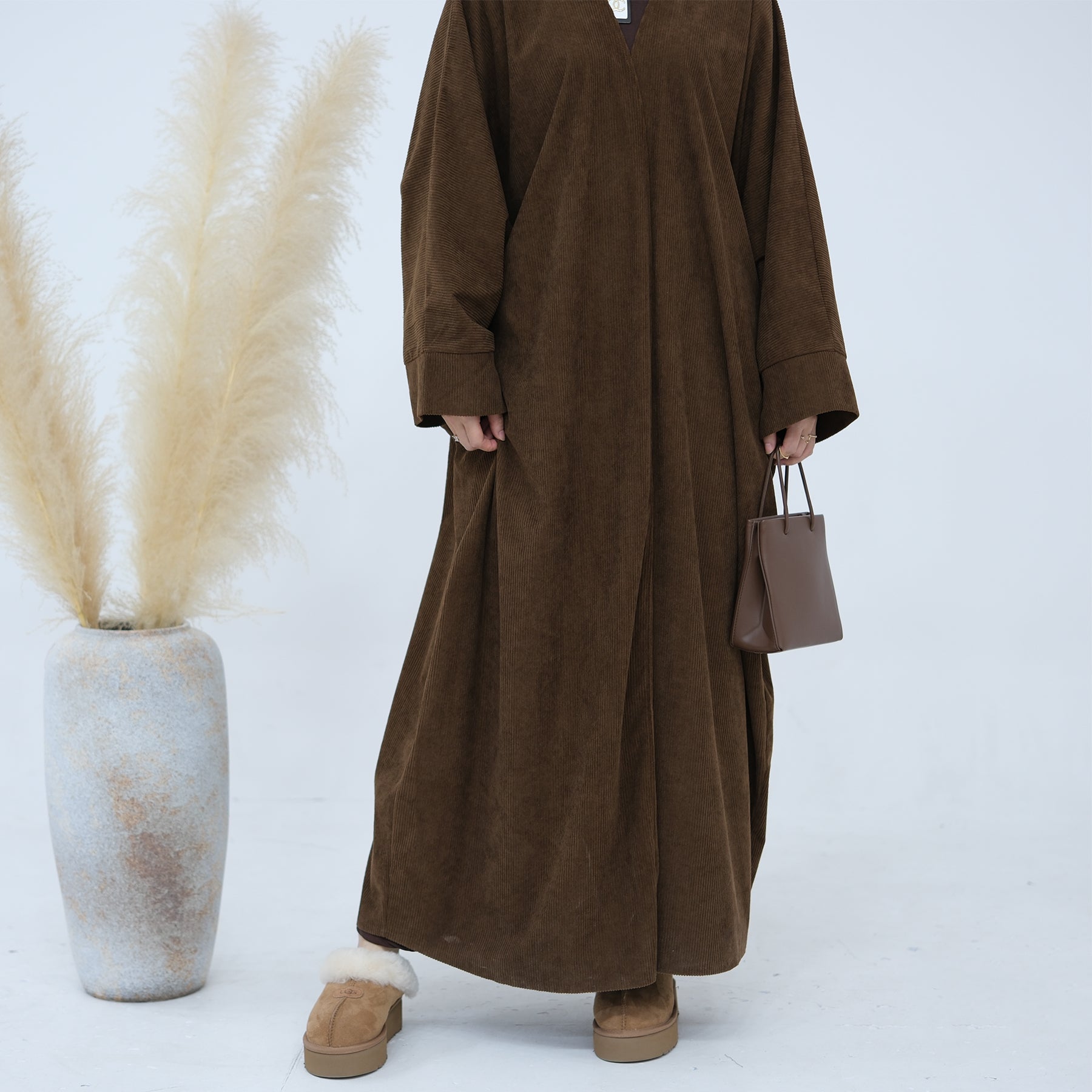 Melissa Corduroy Autumn Duster Coat in Chocolate Brown | Women's Longline Cardigan Jacket for Fall & Winter | Perfect for Office Wear, Casual Outfits and Layering