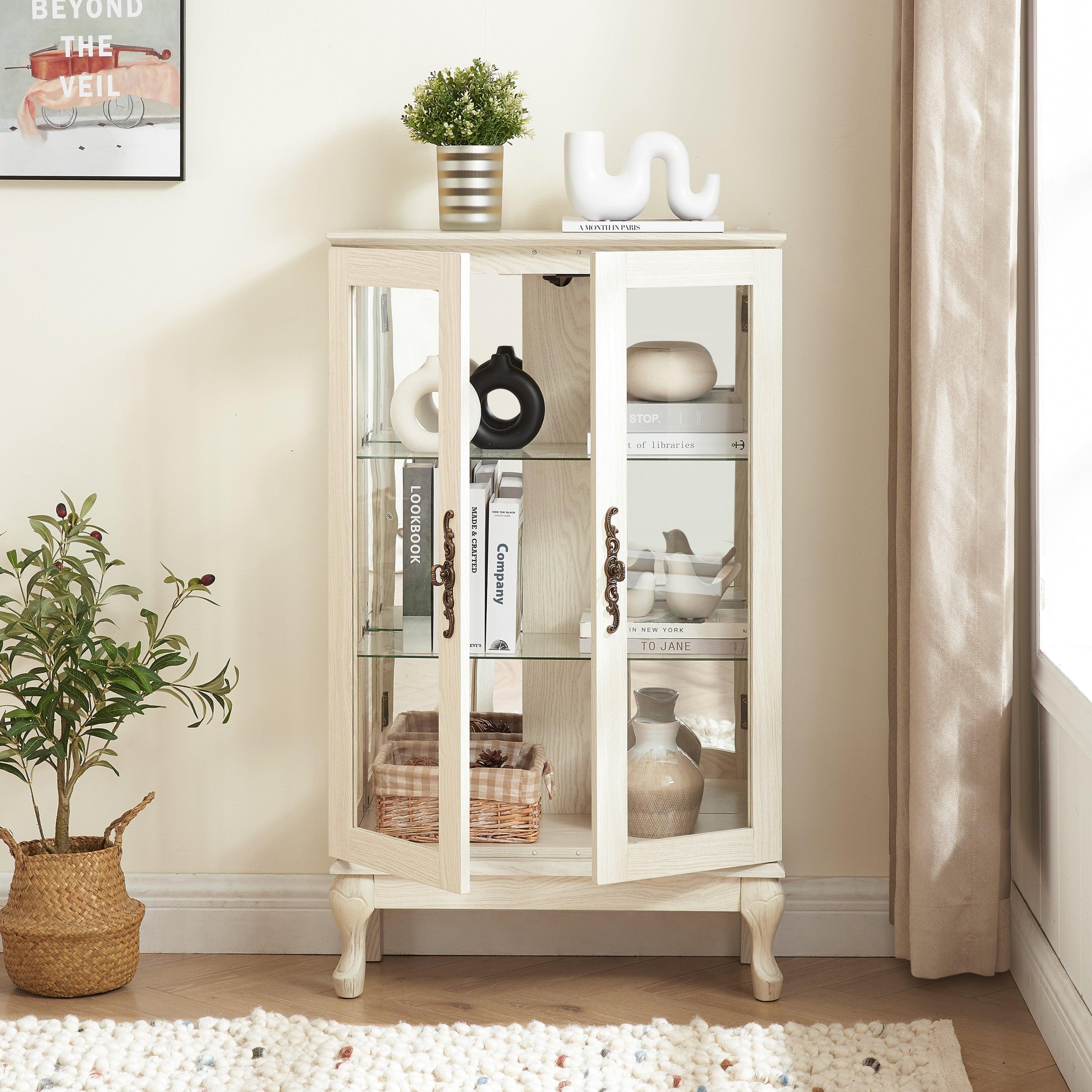 2 Door Curio Cabinet with Tempered Glass & Mirrored Back - LED Lighted Display Case for Living Room, Dining Room, Office - Showcase Collectibles, China, or Decor Items