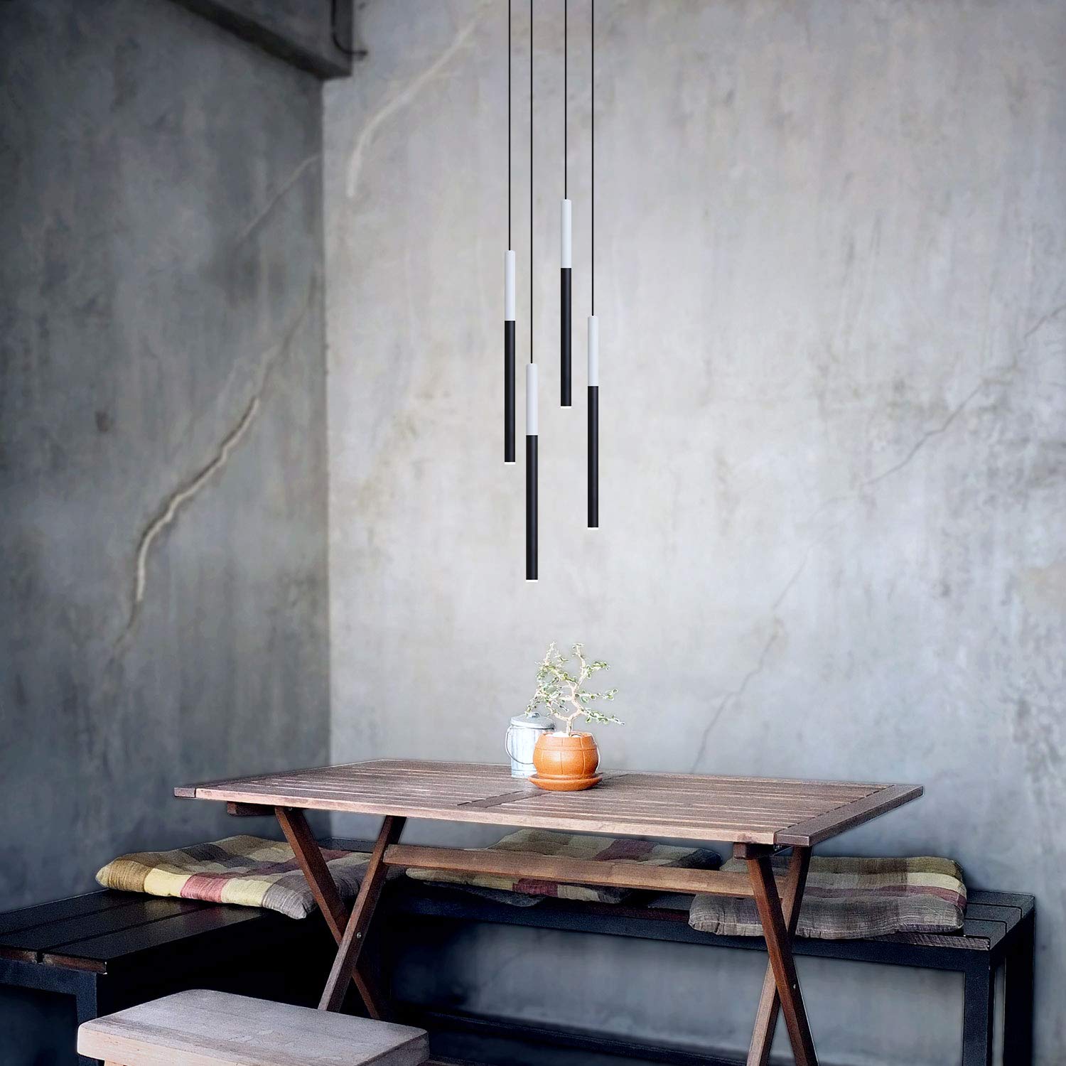 ALTAIR 4 Mini Pendant Lighting White-Black - LED Hanging Light Fixture for Kitchen Island, Bar, Foyer - Cluster Pendants - Dimmable, Adjustable Wire, Bulb Included - Perfect for Modern Dining Room, Bedroom, and Office Lighting