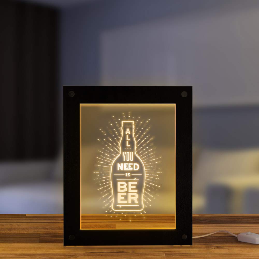 Geeky Days Beer Bottle LED Night Light - USB Powered Acrylic Table Lamp for Man Cave, Bar & Pub Decor - Perfect for Parties, Home Office & Gift Giving