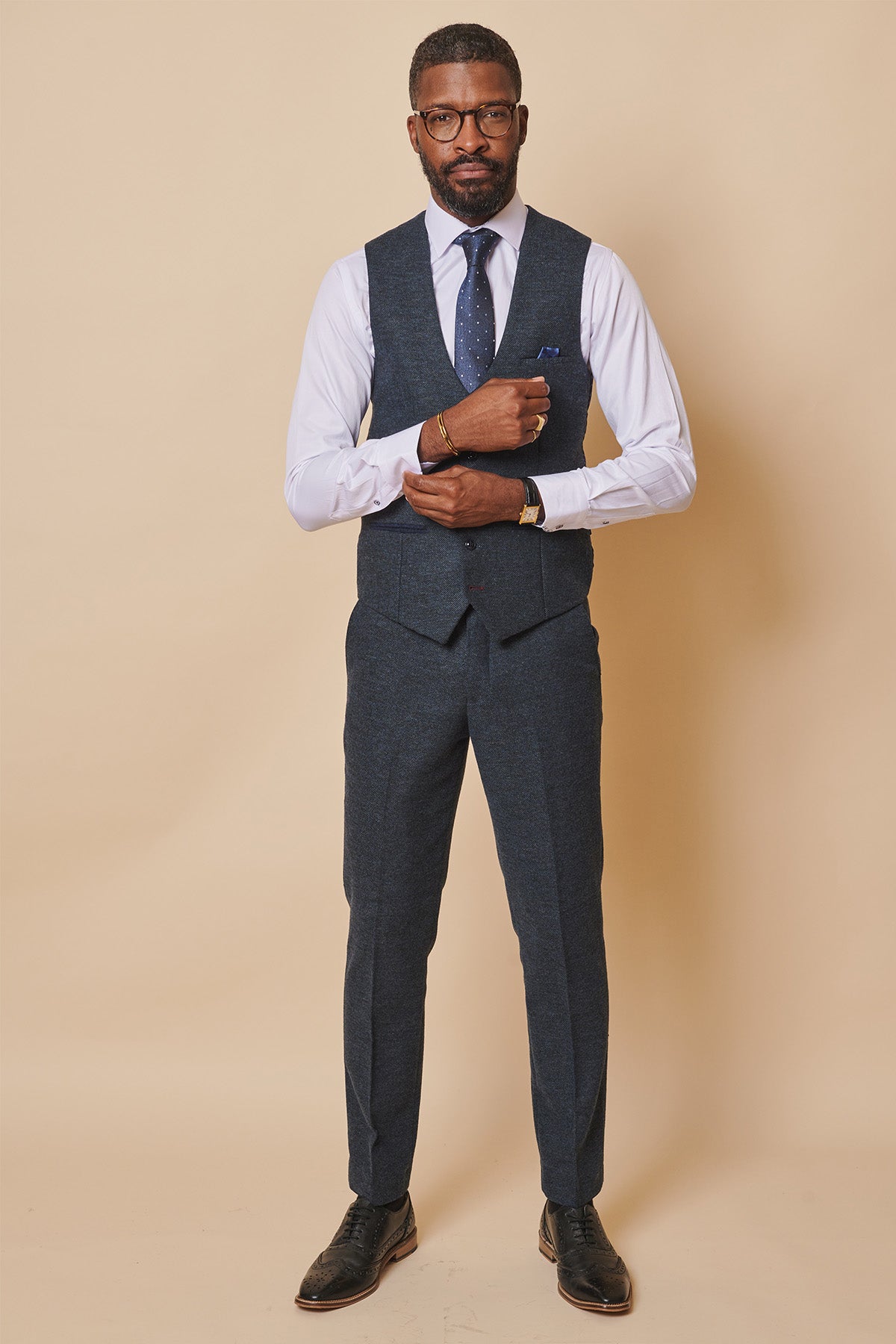 Marlow Blue Tweed Three Piece Suit for Men | Premium Wool Blend Formal Suit | Perfect for Weddings, Business Meetings & Special Occasions