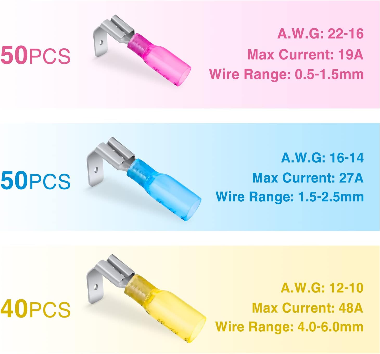 140Pcs Heat Shrink Wire Connectors - Waterproof Electrical Wire Terminals for Marine, Automotive & Home Wiring - Insulated Crimp Connectors for Secure Electrical Connections