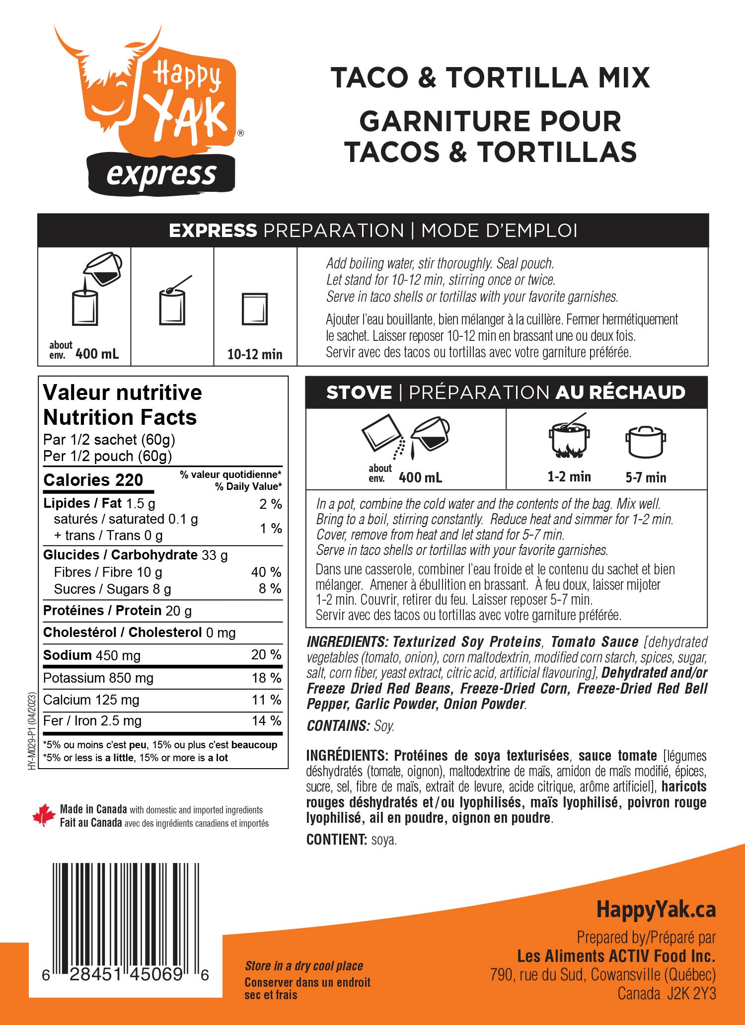 Happy Yak Vegetarian Taco & Tortilla Mix - Gluten Free, Non-GMO, Easy to Make - Perfect for Taco Tuesday, Meal Prep & Healthy Mexican Dinners