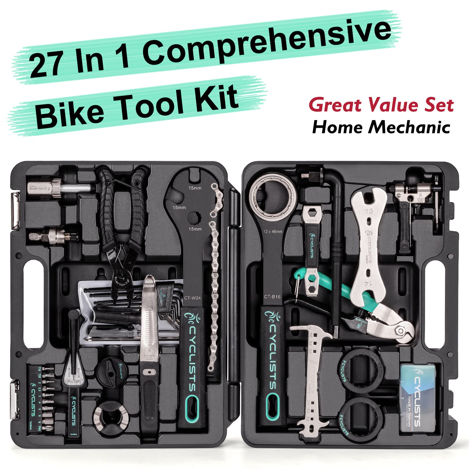 27-Piece Bike Tool Kit for Maintenance & Repair - Mountain & Road Bicycle Tool Set with Storage Case - Perfect for DIY Bike Tune-Ups & Emergency Repairs