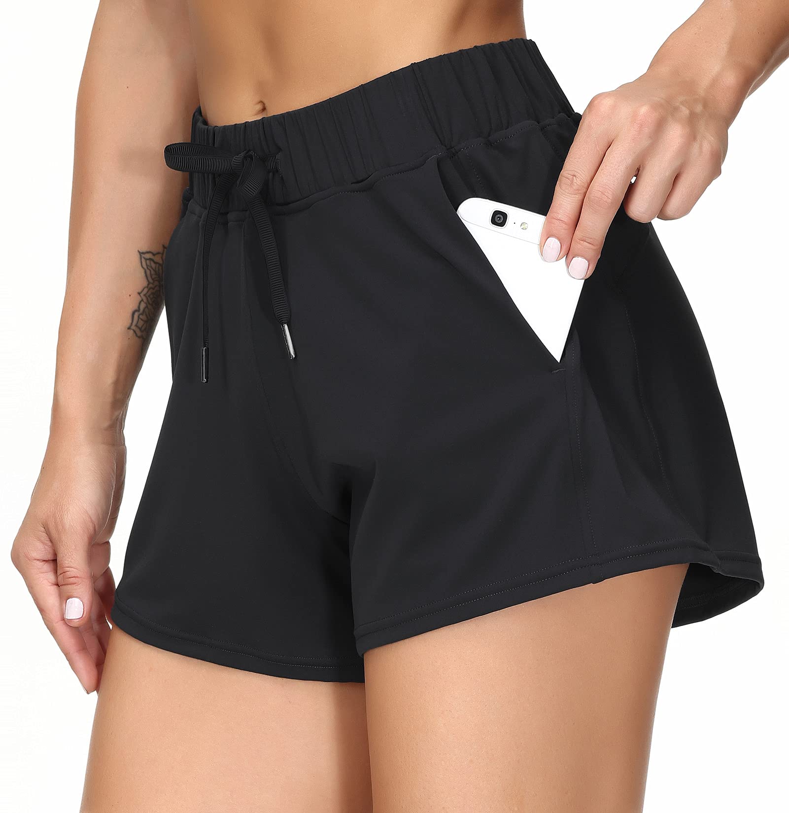 THE GYM PEOPLE Women's High Waisted Workout Shorts - Loose Fit, Drawstring Waistband for Comfort & Support - Perfect for Yoga, Running, Gym & Lounge Wear