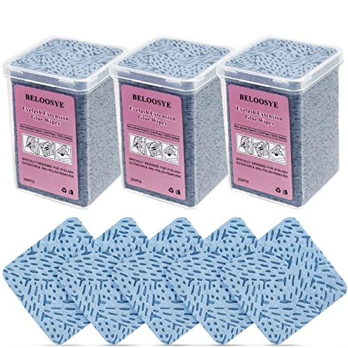 600 PCS Lint-Free Nail Wipes & Eyelash Extension Glue Remover Wipes - Super Absorbent Soft Non-Woven Fabric for Lash Adhesive & Nail Polish Removal (Blue) | Perfect for Professional Salon, DIY Nail Art & Eyelash Extension Care
