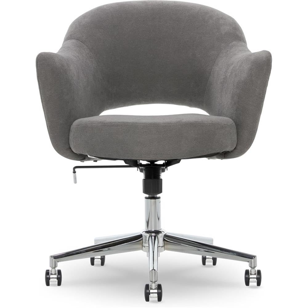 Allora Modern Swivel Office Desk Chair - Height Adjustable Ergonomic Rolling Chair with Upholstered Seat & Metal Base for Home Office, Study Room & Conference Meetings (Grey) - Perfect for Remote Work, Online Classes & Long Computer Sessions