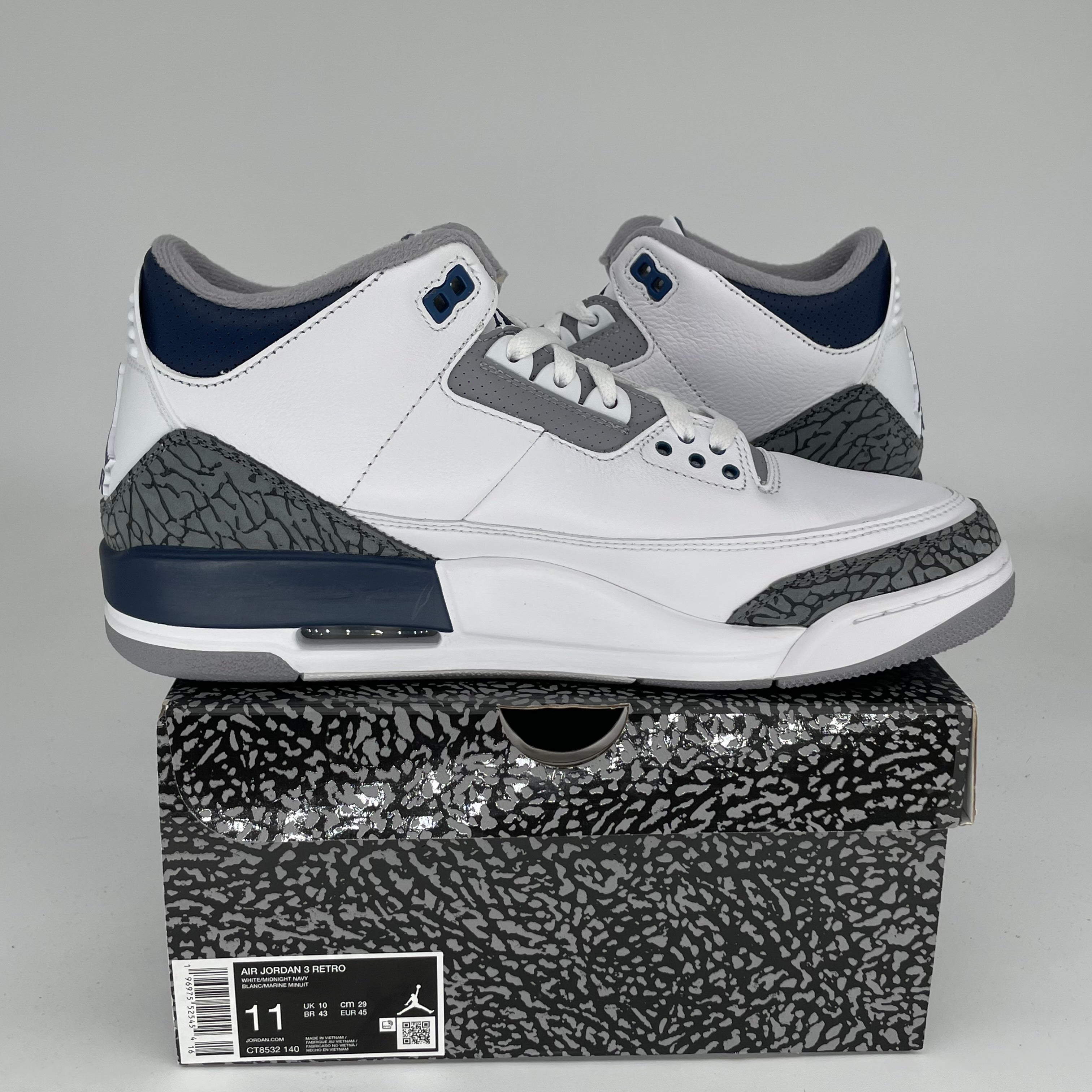 AIR JORDAN 3 Retro Midnight Navy Men's Basketball Shoes Size 11 - CT8532-140 | Authentic Sneakers for Streetwear, Sports & Casual Outfits