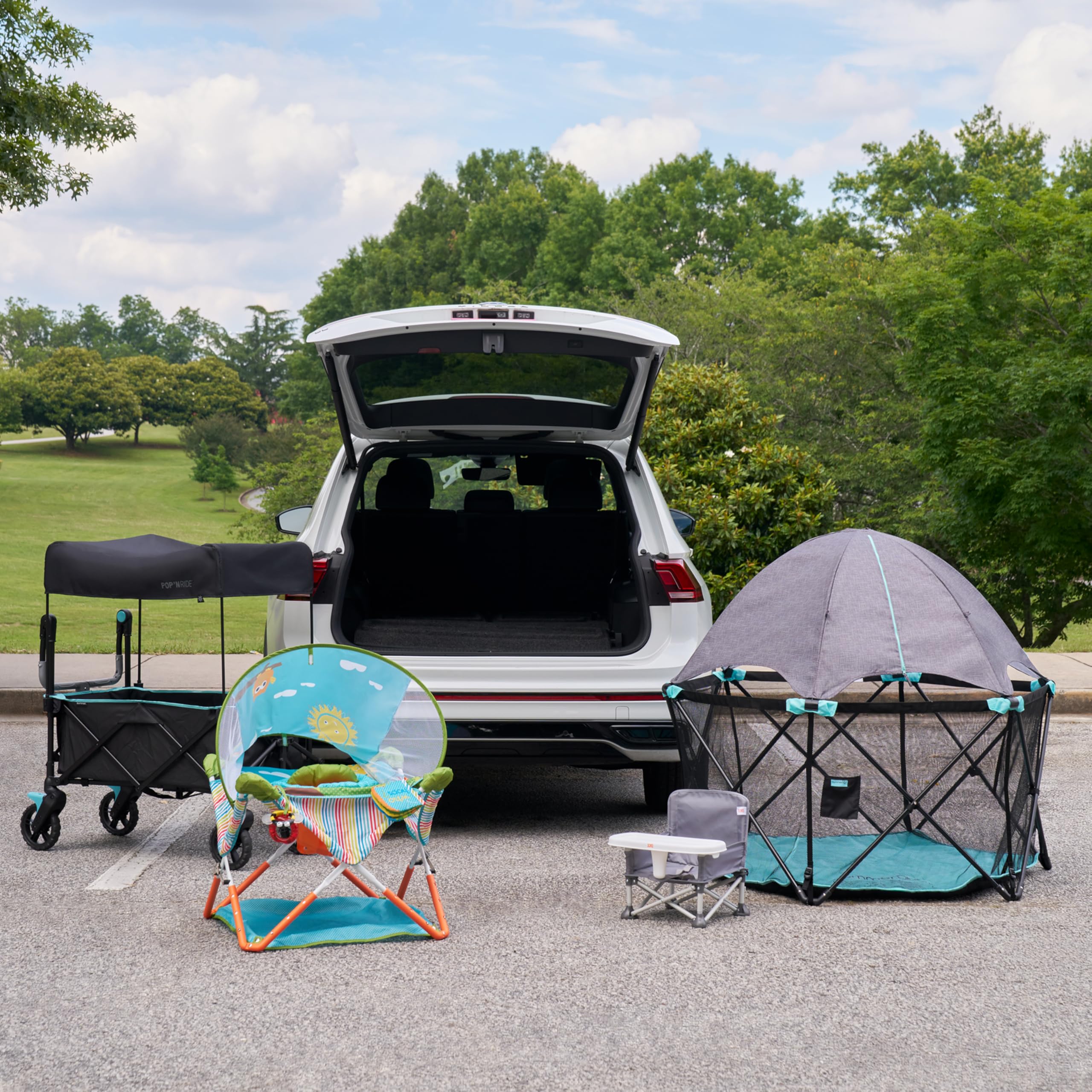 Ingenuity Pop 'N Ride Lightweight Stroller Wagon for 2 Kids - Summer-Ready with Face-to-Face Seats, 3-Point Harnesses & Sun Canopy | Perfect for Beach Outings, Park Visits & Family Travel