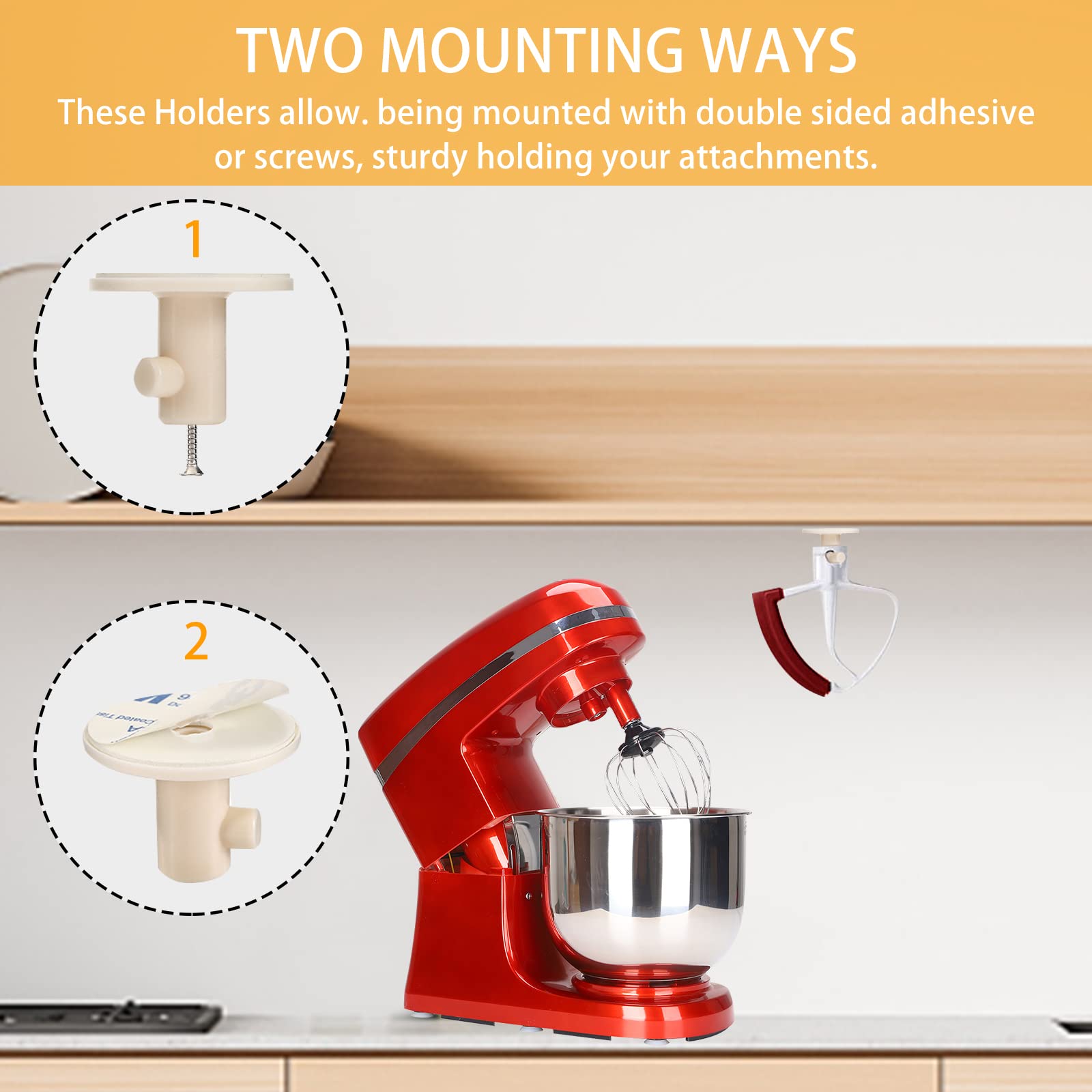 4-Pack Stand Mixer Attachment Holders | KitchenAid Mixer Accessory Organizer for Dough Hooks, Flat Beaters & Wire Whips | Space-Saving Kitchen Storage Solution for Baking Enthusiasts | Perfect for Countertop Organization & Small Kitchen Spaces