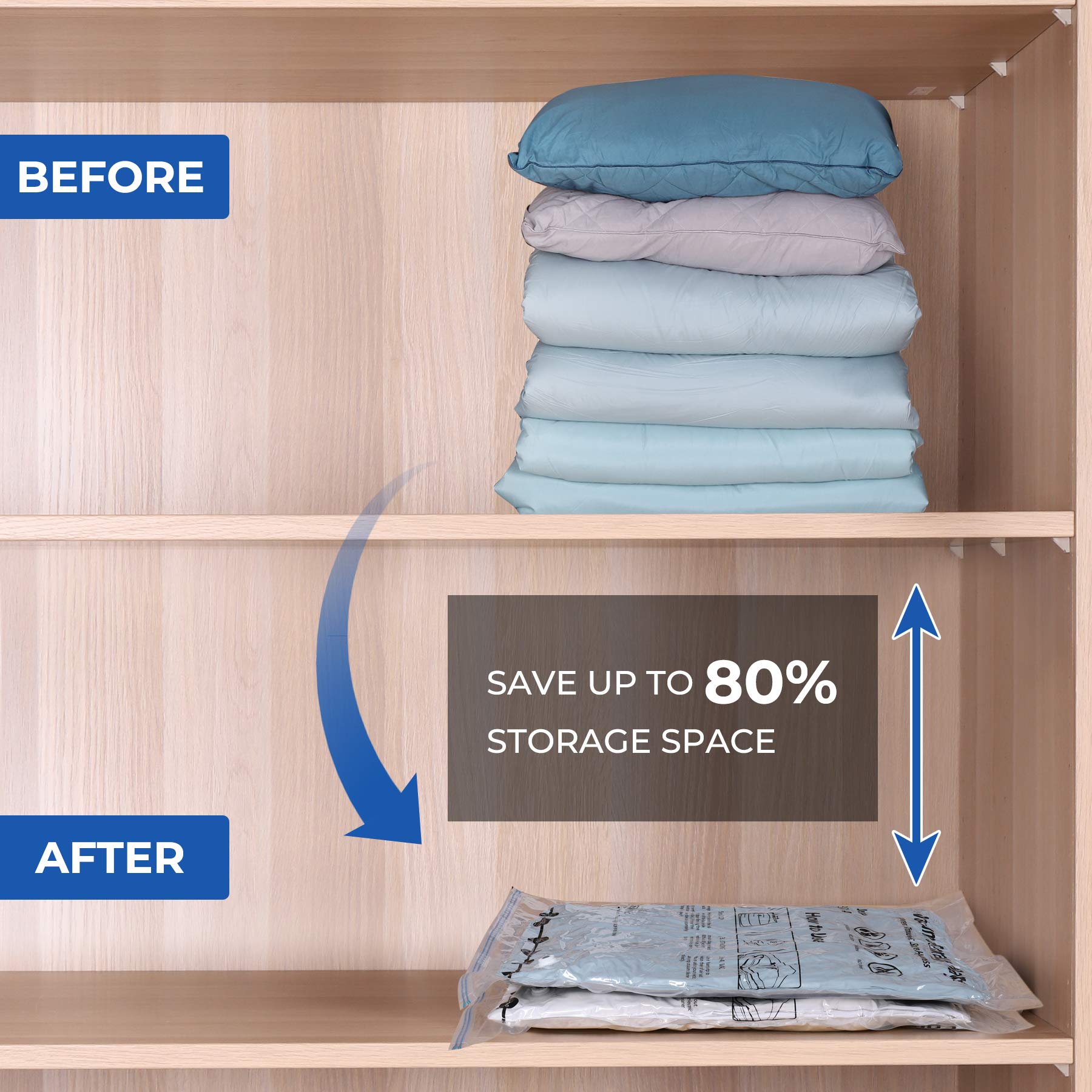 Vacuum Storage Bags for Clothes, Pillows, Blankets - Space Saving Compression Bags with Double-Zip Seal, No Pump Needed (White) - Perfect for Travel, Seasonal Storage & Moving