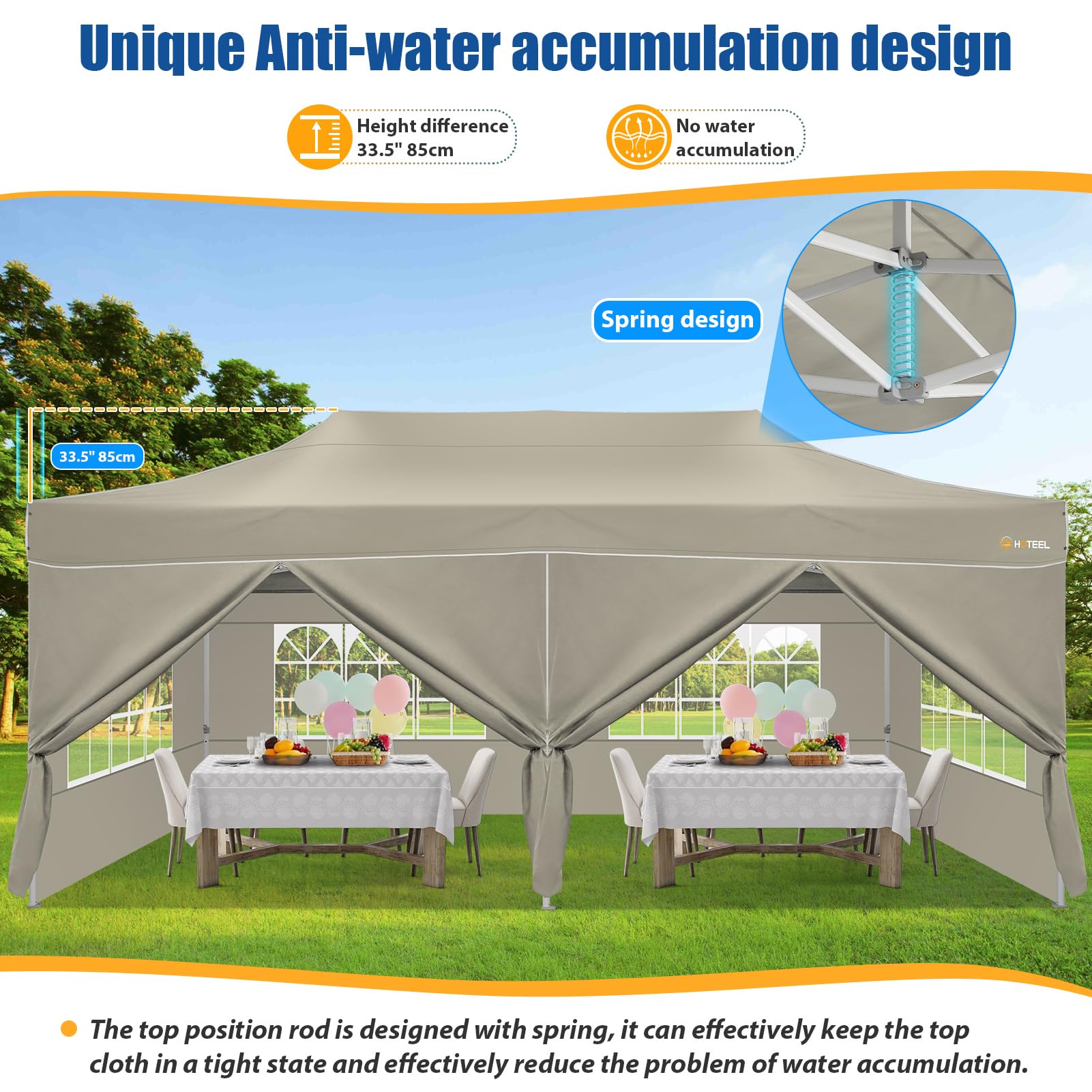 HOTEEL 10x20 Pop Up Canopy Tent - Heavy Duty Commercial Instant Gazebo with 6 Sidewalls, Roller Bag & Sand Bags - Easy Setup Hexagonal Frame for Outdoor Weddings, Parties, Events & Farmers Markets (Khaki)
