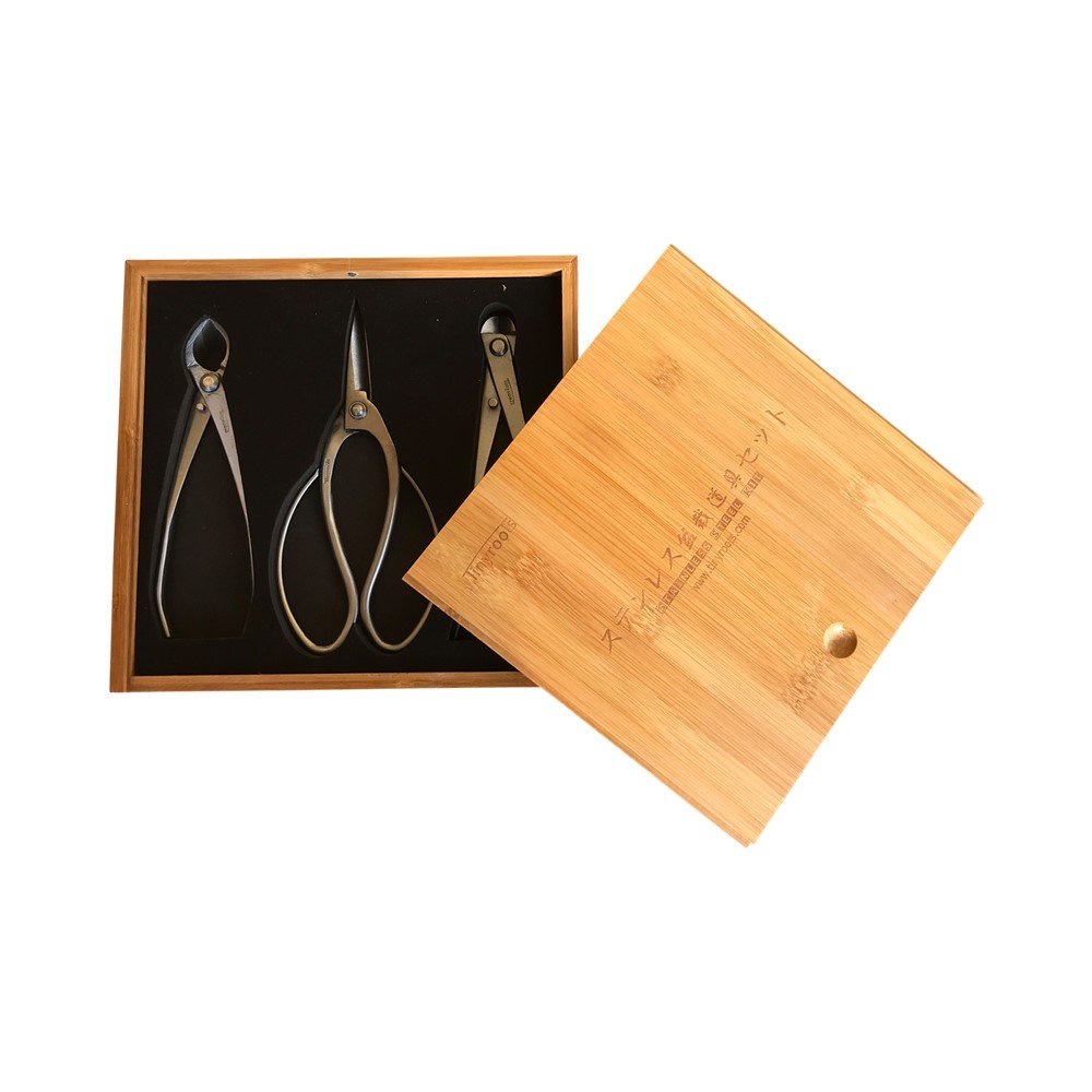 Premium Bonsai Tool Kit 3-Piece Set with Traditional Butterfly Shears, Concave Cutter & Wire Cutter | Includes Bamboo Storage Case | Perfect for Bonsai Pruning, Shaping & Maintenance | Ideal for Beginners & Professional Gardeners