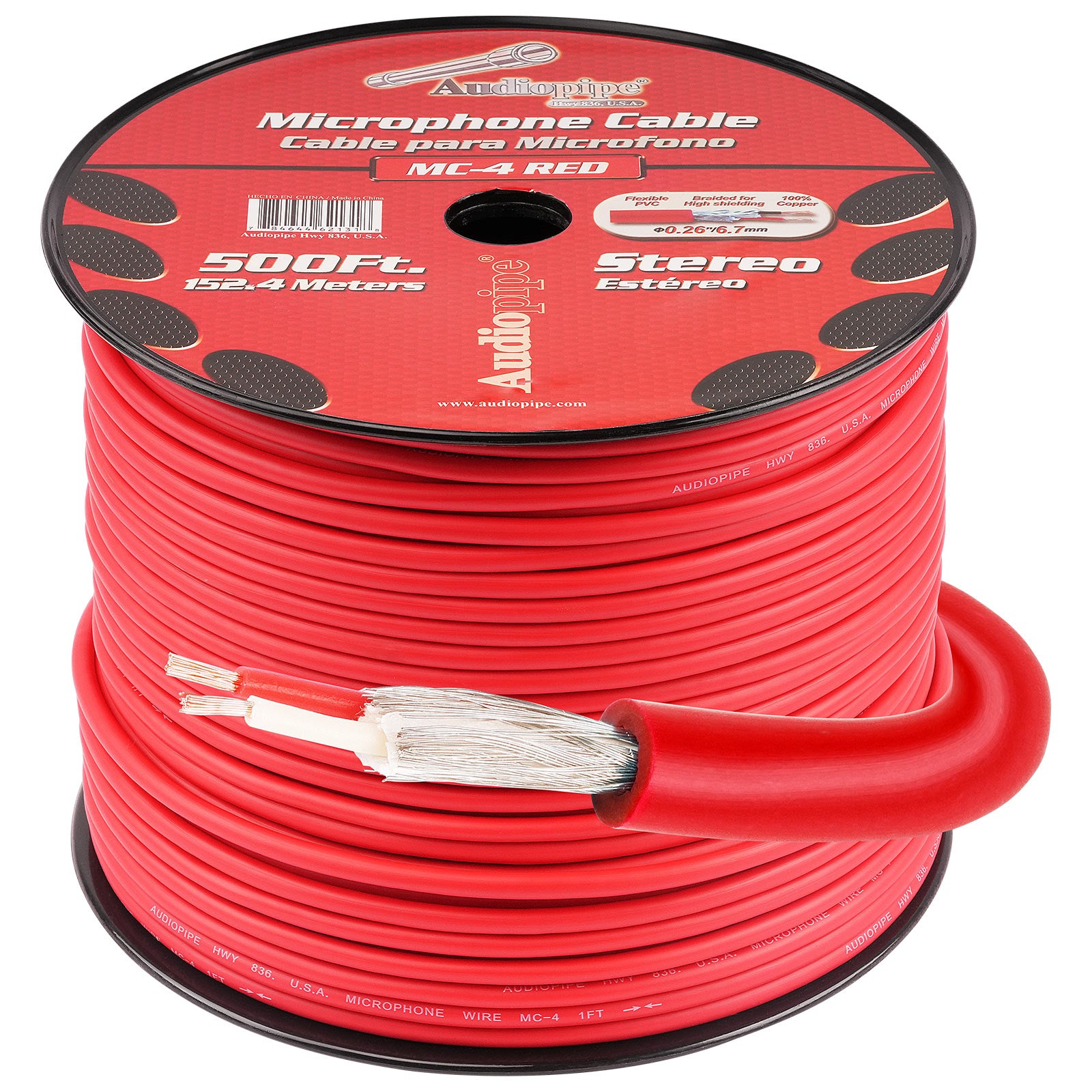 500 Ft Microphone Cable (MC 4 RED) - Professional XLR Audio Cable for Studio, Stage & Live Performances - Durable Shielded Cord for Singers, Musicians & DJs