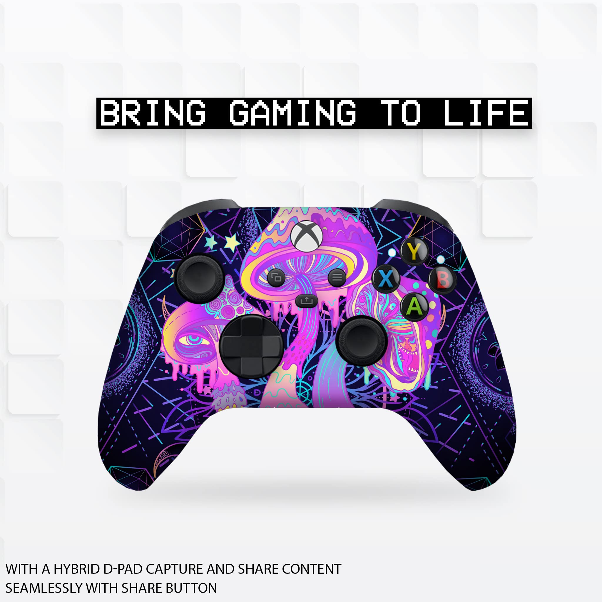 Custom Psychedelic Mushroom Wireless Xbox Controller - Compatible with Xbox One, Series X & S - Water Transfer Printed Design (Not a Skin) - Perfect for Gaming Enthusiasts & Collectors