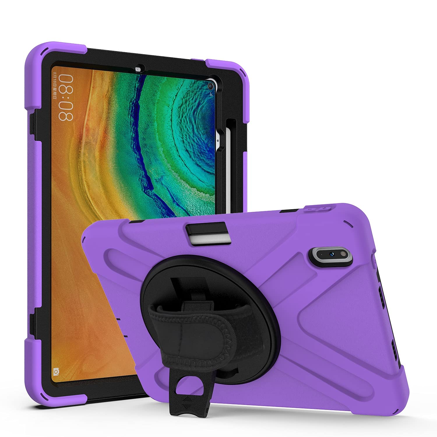 Premium Shockproof Kids Tablet Case for Huawei MatePad Pro 10.8/10.8 5G - Rotating Stand with Hand Strap & Shoulder Strap (Purple) - Perfect for School, Travel & Home Use