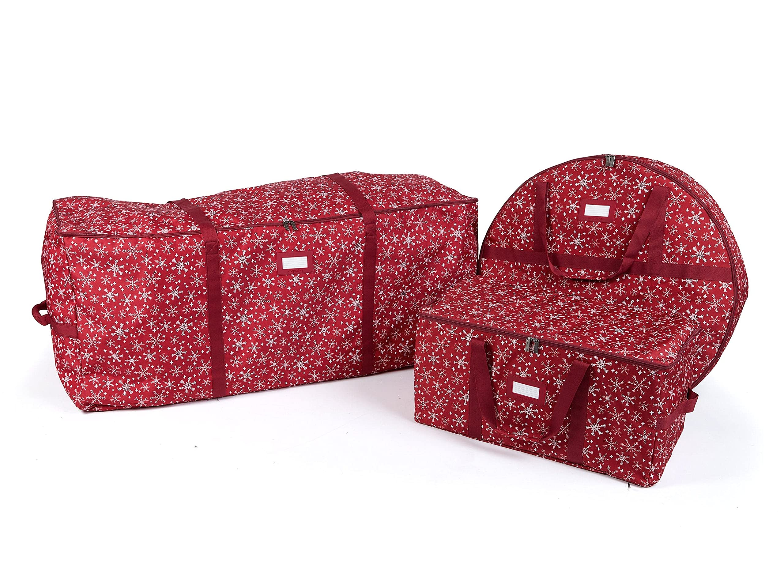 Covermates Keepsakes Christmas Storage Set - Tree Storage Bag, Deluxe Gift Wrap, Ornament Storage Bag for Premium Holiday Protection (Red Snowflake Design) - Perfect for Organizing and Safely Storing Christmas Decorations Year-Round
