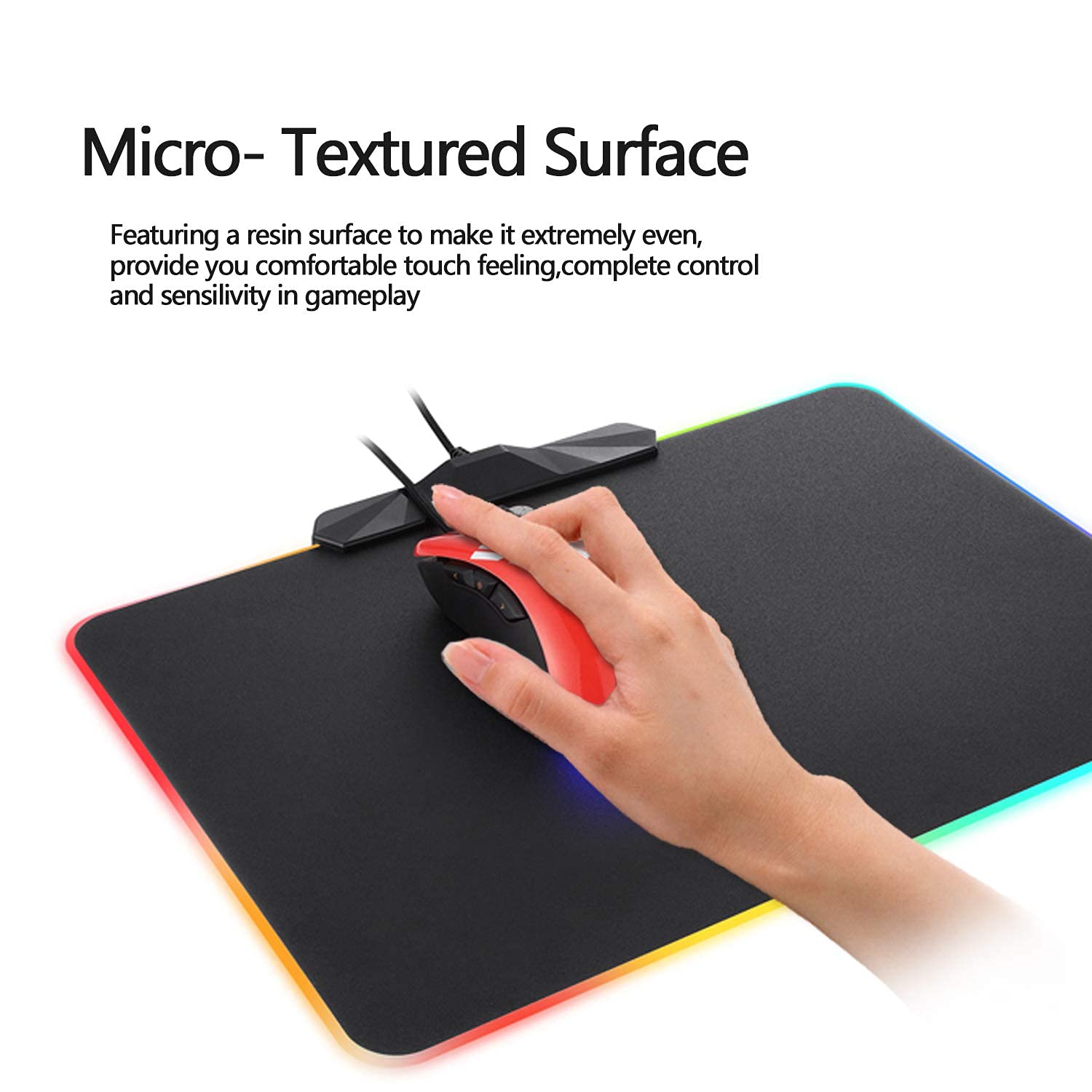MOTOSPEED RGB Gaming Mouse Pad with LED Lighting Effects - Wired Hard Surface Mouse Mat for PC, Laptop, Computer Games (13.8x9.8 Inch) - Perfect for Esports, FPS, MMO Gaming & Office Work