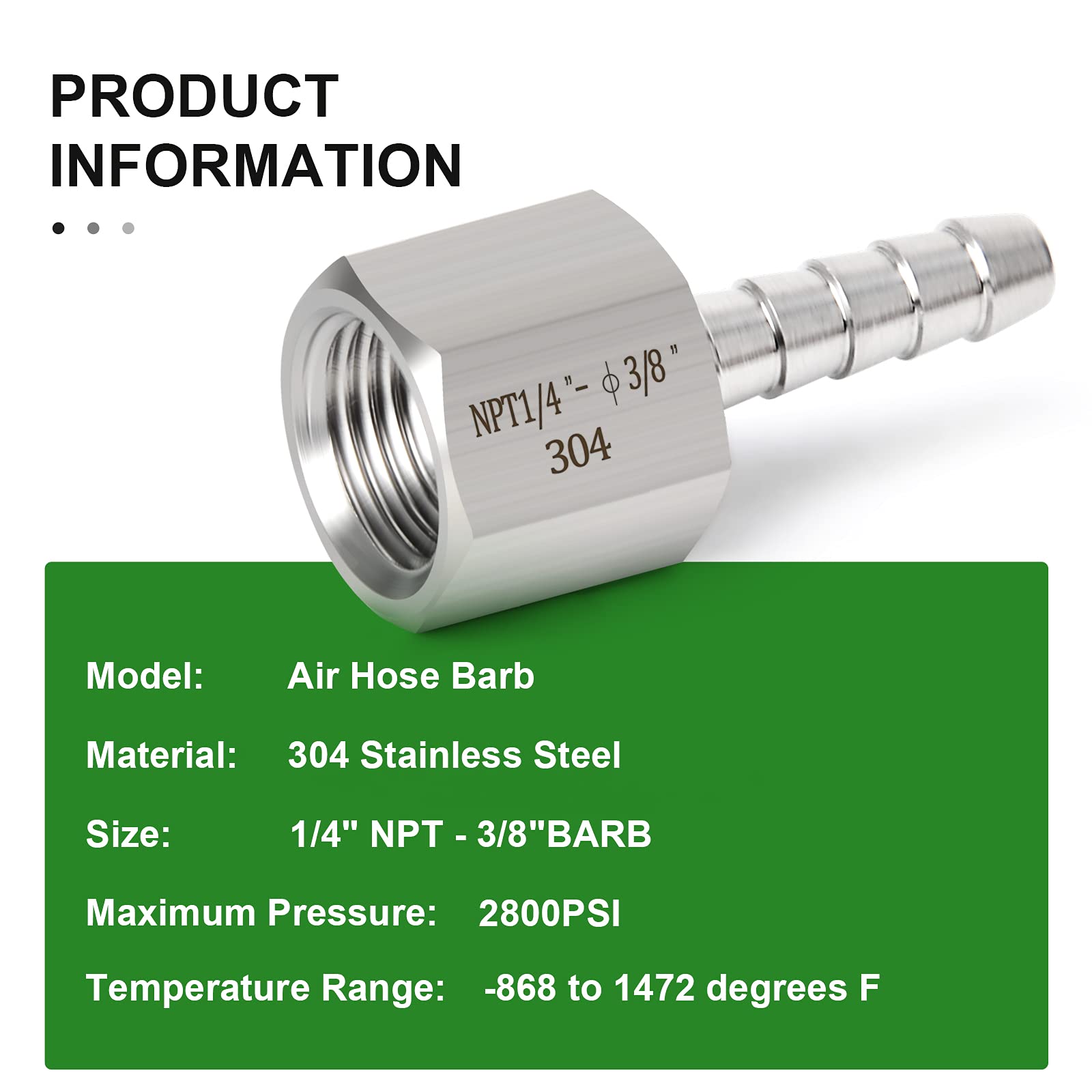 TAISHER 2PCS 304 Stainless Steel Air Hose Fittings 3/8
