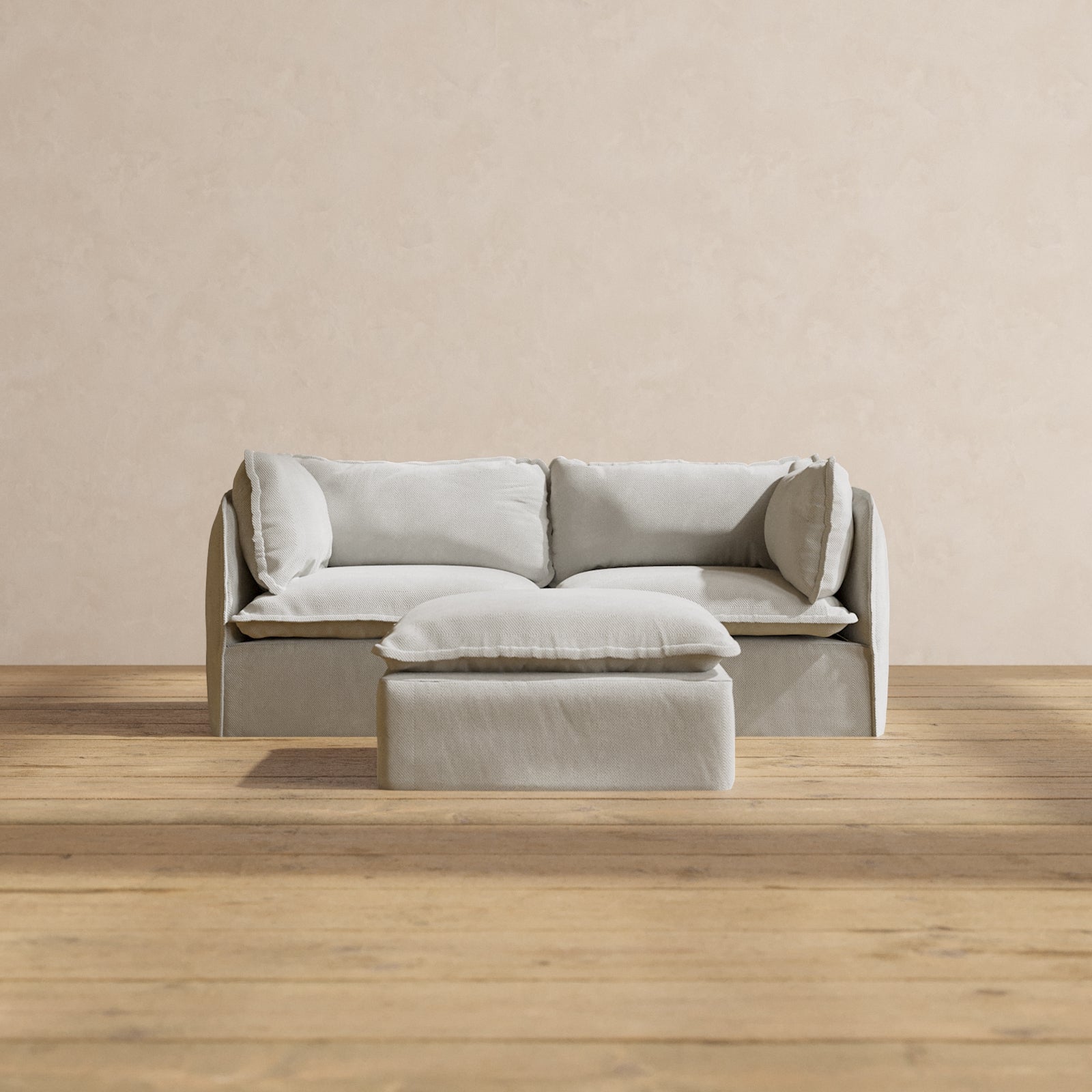 Premium Modular Performance 2-Seater Sofa with Ottoman in Cloud Color | Luxury Blend Fabric | Perfect for Living Room, Lounge & Home Theater Seating