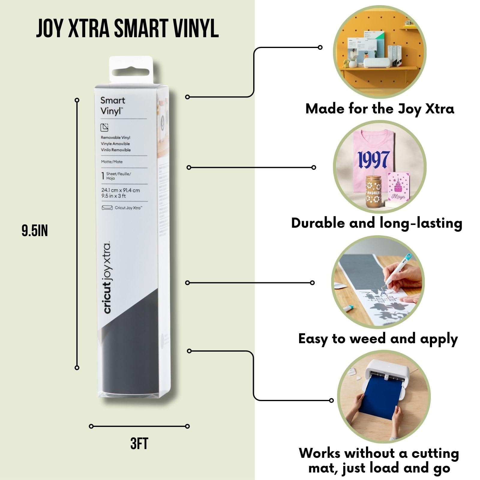 Cricut Joy Xtra Cutting Machine Bundle with Smart Vinyl, Transfer Tape & Weeder Tool - Beginner Friendly DIY Craft Machine for Home Decor, Scrapbooking & Personalized Gifts - Perfect for Crafters & Small Businesses
