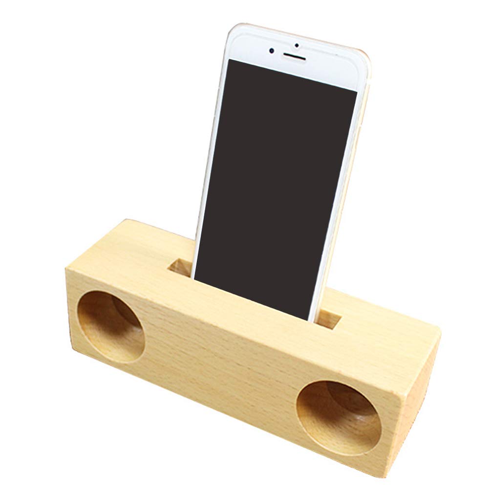 Premium Beech Wood Phone Stand with Built-in Speaker - Amplify Sound & Display Your Phone in Style - Perfect for Home, Office, and Desktop Organization