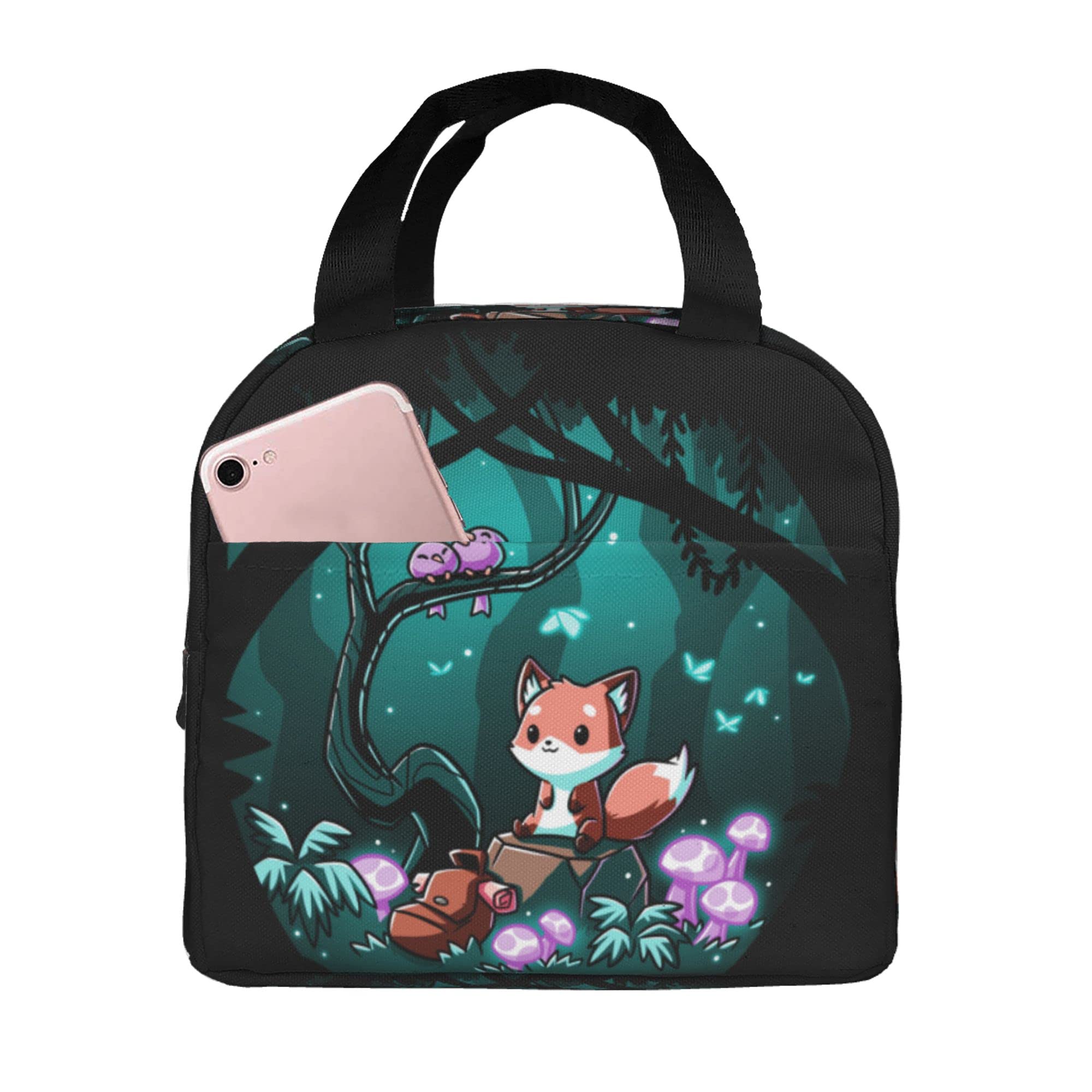 Insulated Lunch Box Cooler Bag for Women & Men - Thermal Reusable Tote with Pockets for Work, School, Hiking & Picnic - Magic Forest Fox Design - Perfect for Office Meals, Outdoor Adventures & Daily Commutes
