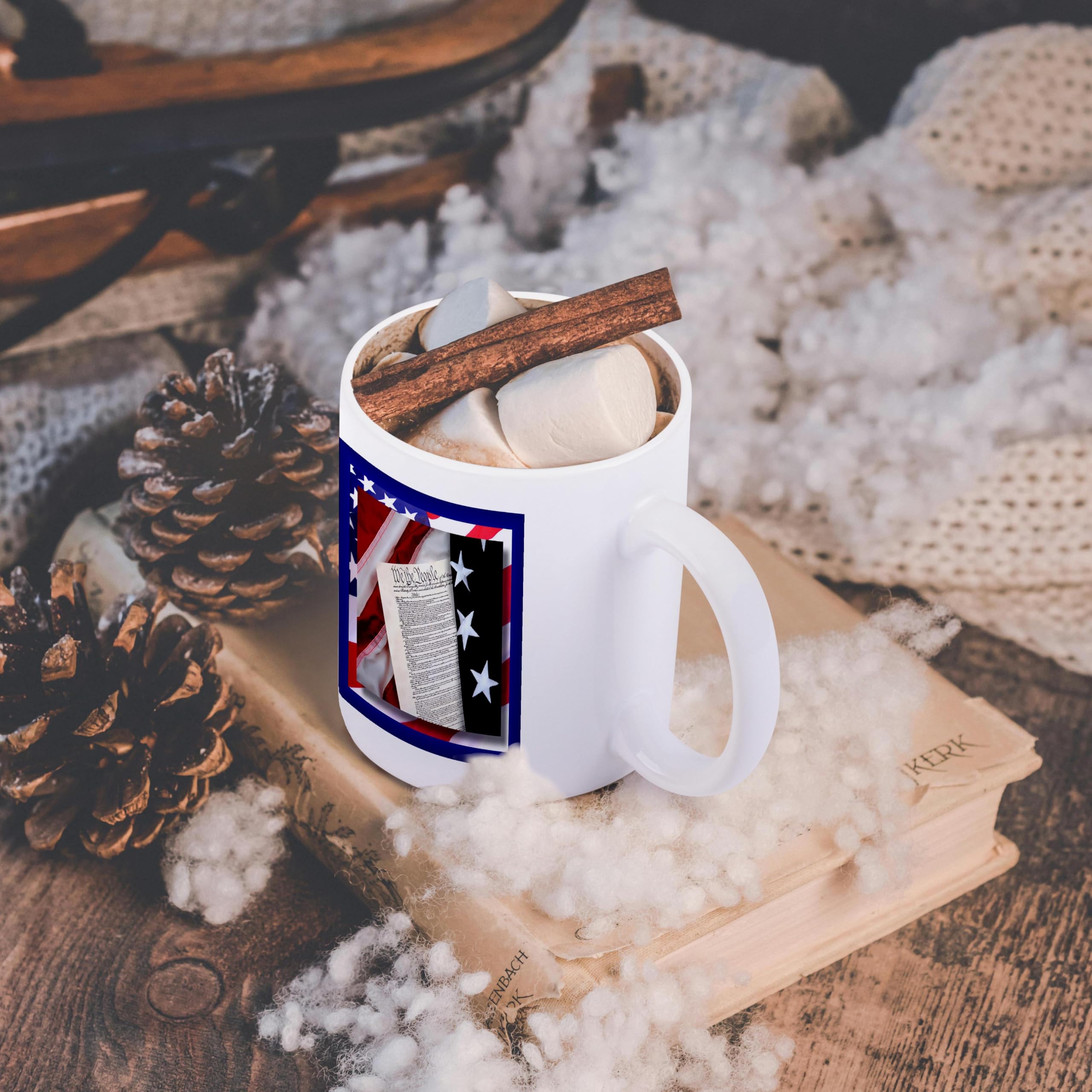 3D Rose Patriotic Ceramic Mug - 15 oz US Constitution & Flag Design - Perfect for Office, Home, or Gift Giving