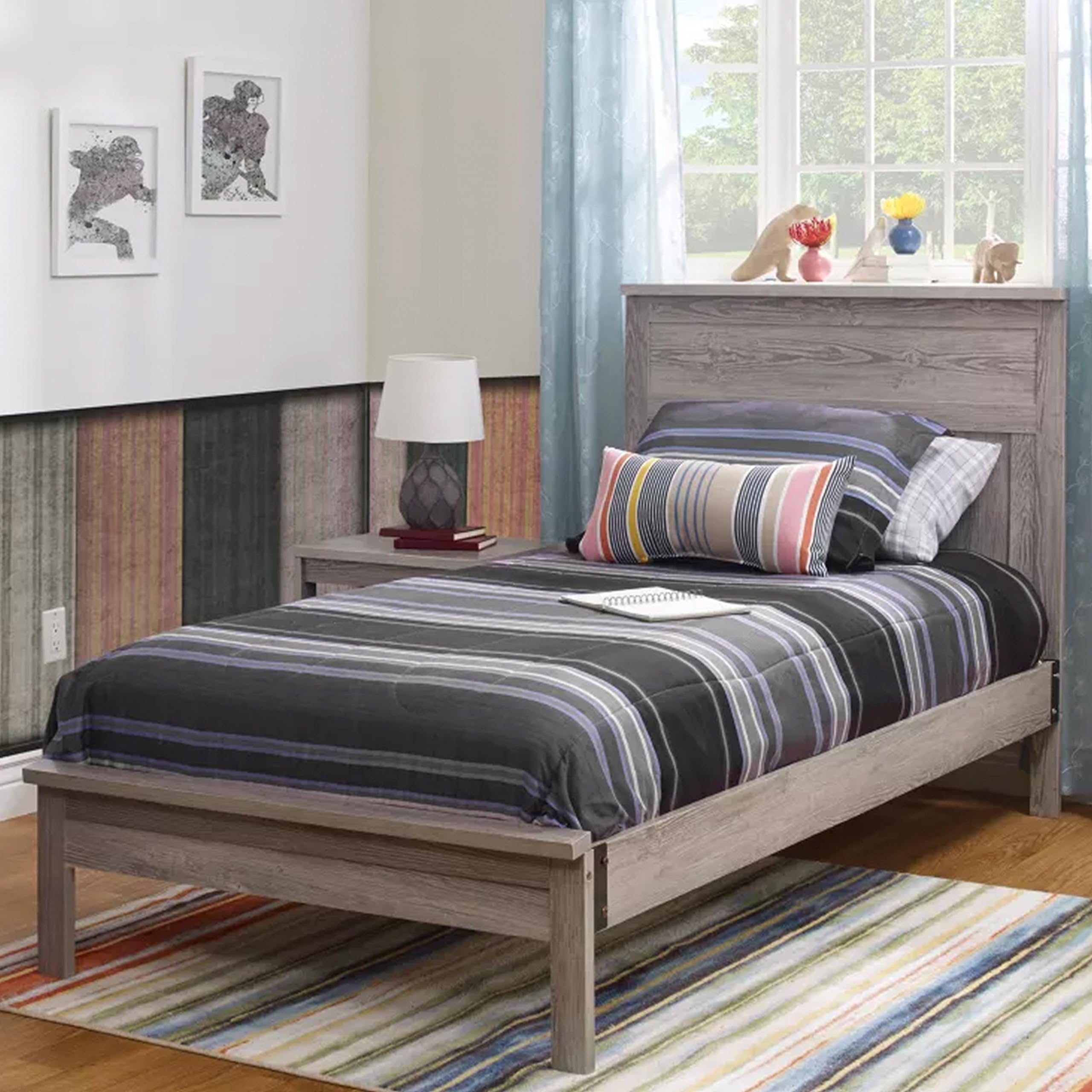 Wooden Twin Size Bed for Kids by Sorelle Furniture | Classic Solid Wood Children's Bed with Non-Toxic Finish | Panel Gray Kids Bedroom Furniture | Perfect for Toddler Rooms, Daycare Centers & Guest Rooms