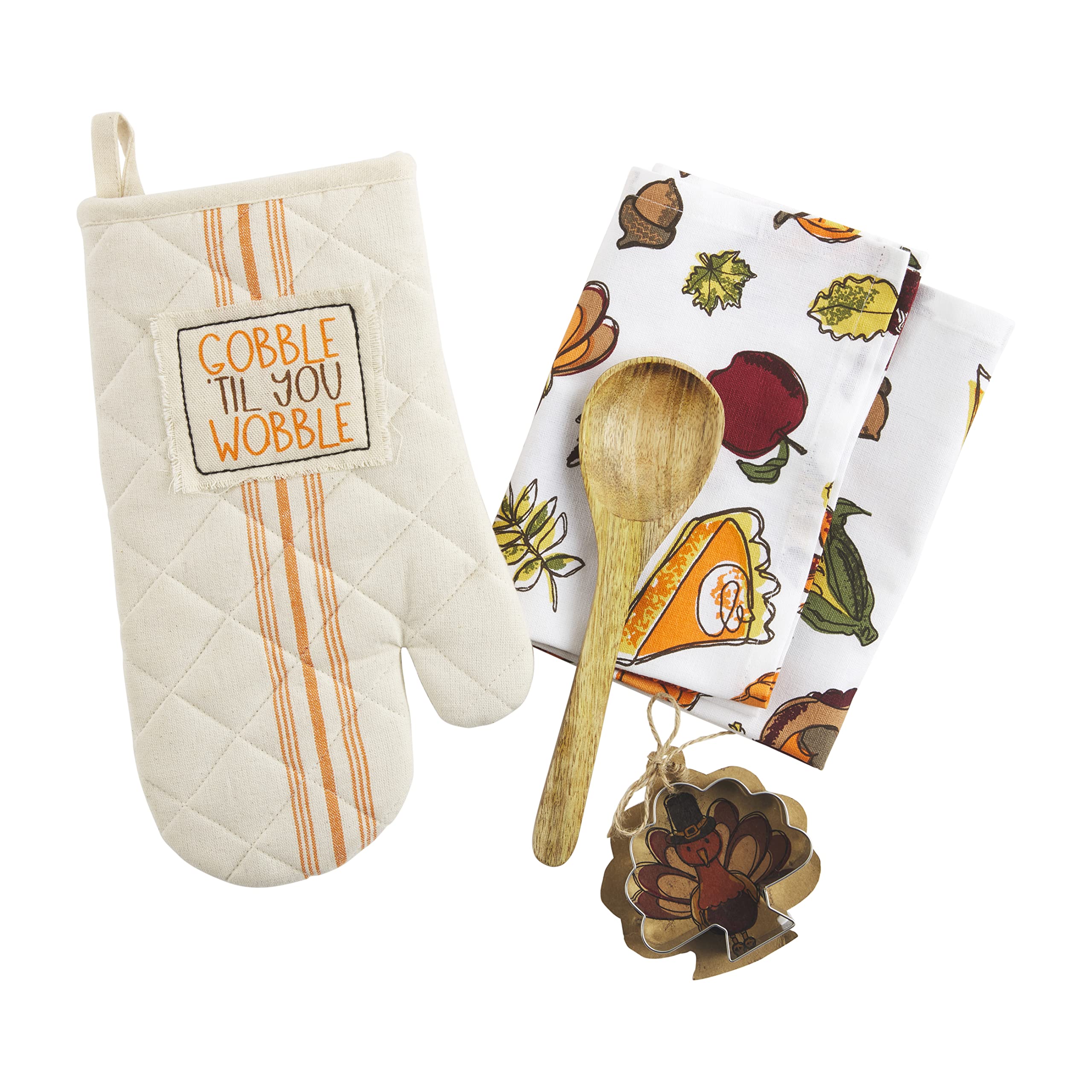 Mud Pie Thanksgiving Oven Mitt and Towel Set - Gobble Design, Orange, 7