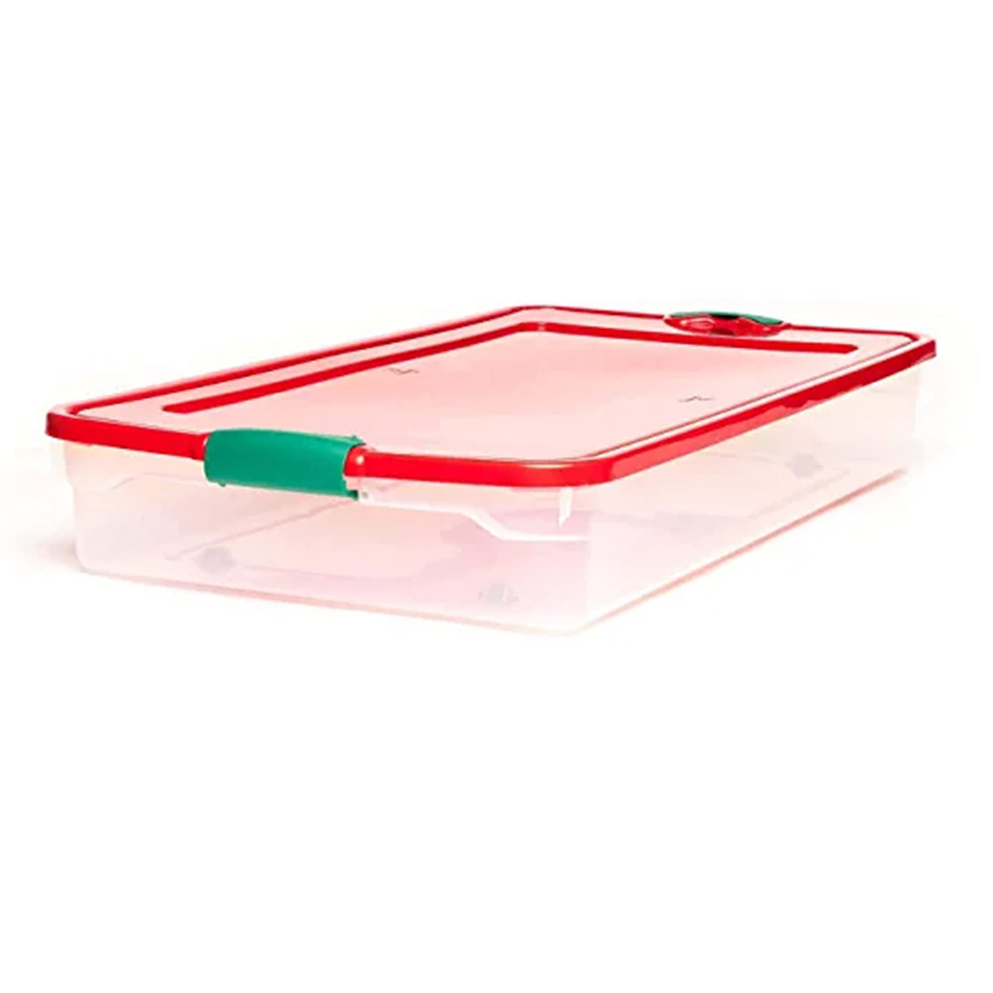 HOMZ 60-Quart Holiday Plastic Underbed Storage Bins with Red Latching Lids - 4 Pack Clear Rolling Storage Containers for Home Organization (Green Latches) | Perfect for Seasonal Clothes, Blankets & Bedding Storage Under Bed