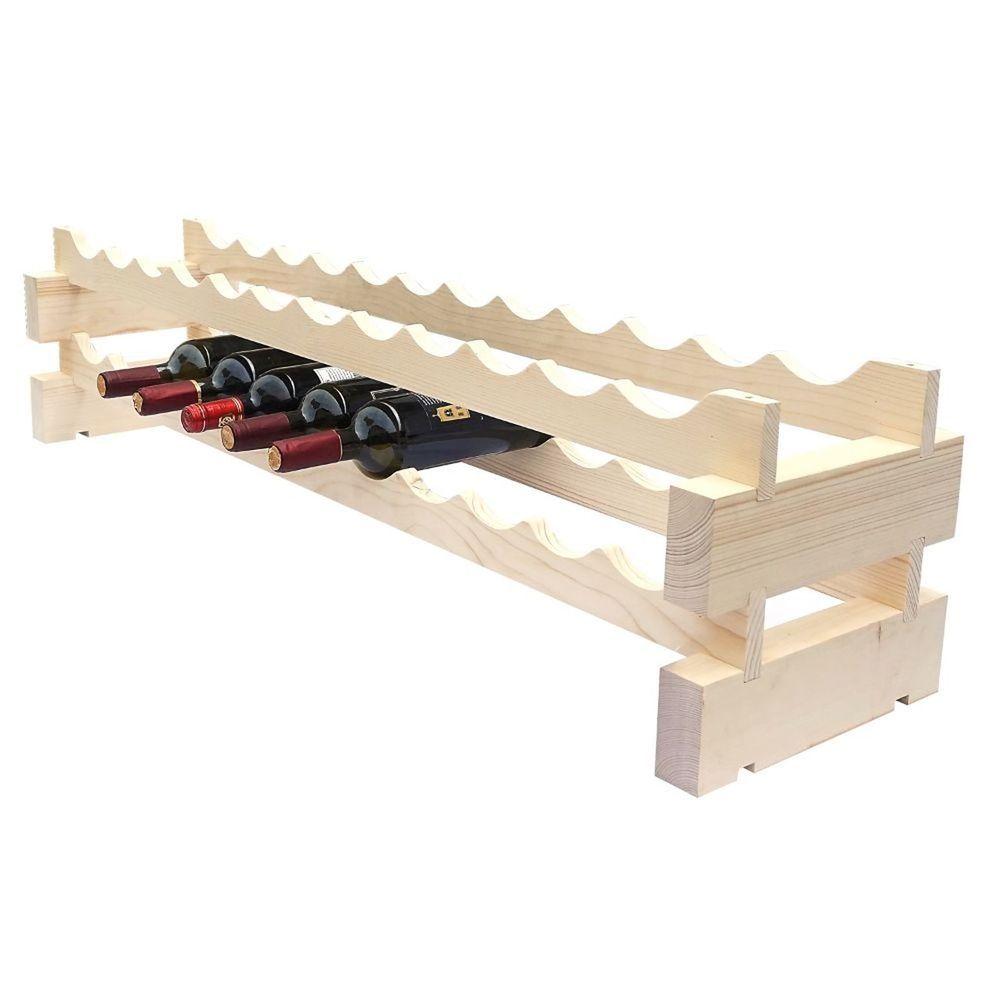 Modularack 24 Bottle Stackable Wine Rack - Natural Wood Wall Mounted Storage for Kitchen, Bar & Dining Room - Space Saving Home Organization Solution
