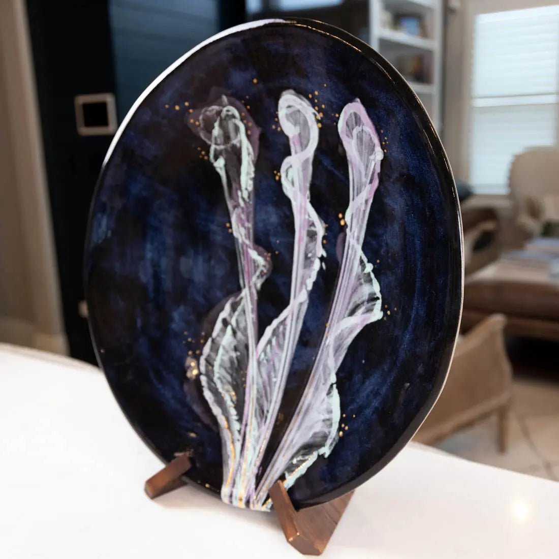 XL Gray Stoneware Serving Platter with Abstract Art & Real Gold - Elegant Dinnerware for Entertaining, Holiday Parties & Special Occasions | Creative Collection (55)