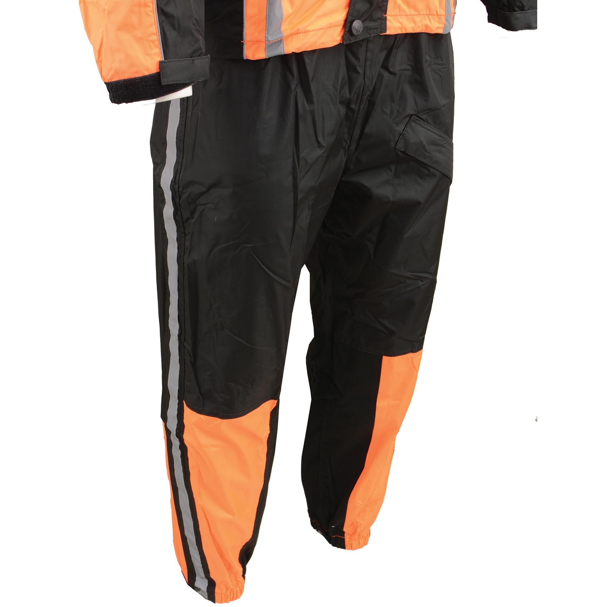 Milwaukee Leather Men's Waterproof Biker Rain Suit - Black & Neon Orange/Green with Reflective Tape & Heat Leg Guards | Motorcycle Riding Gear for Rainy Weather