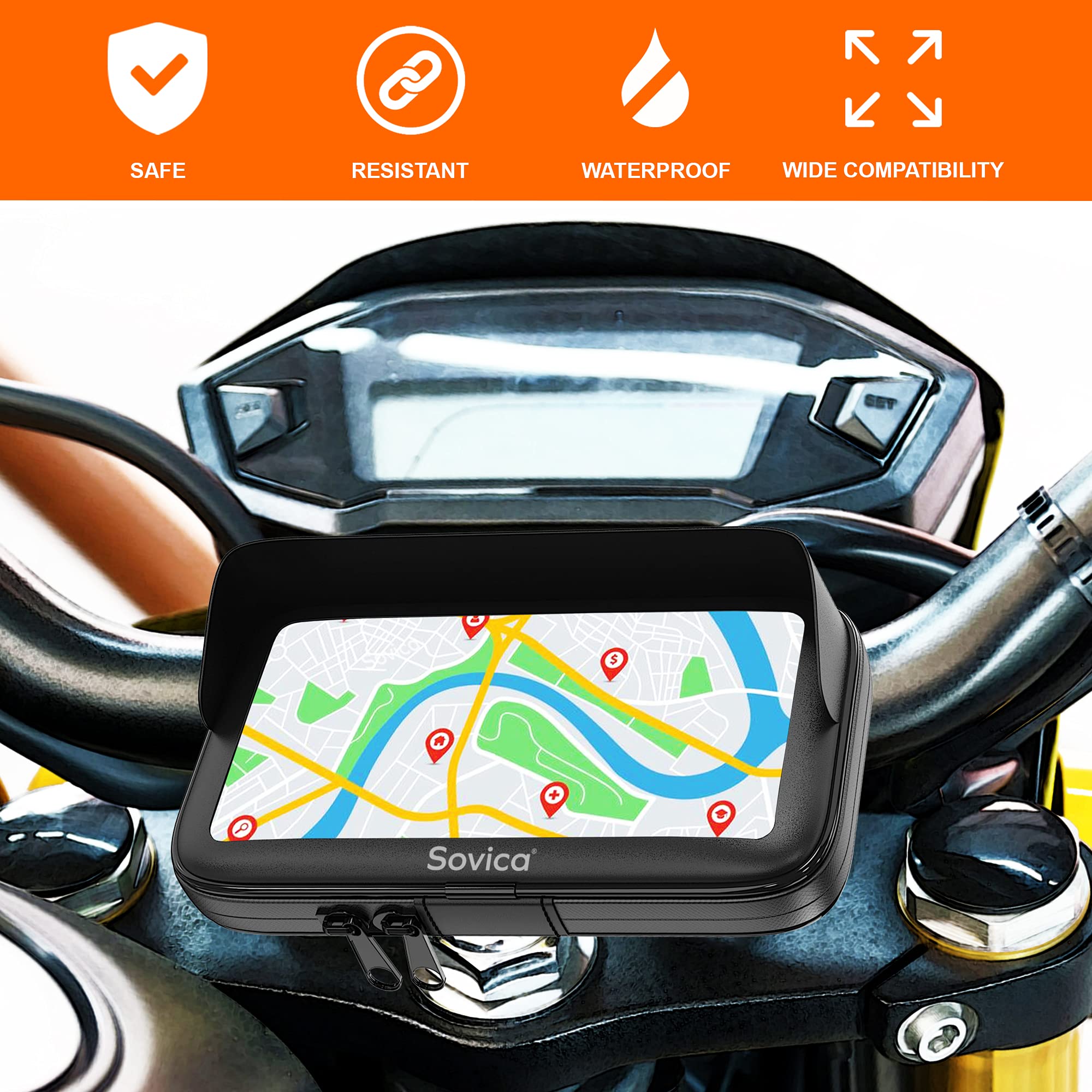 Universal Motorcycle Phone Mount - Waterproof Handlebar Holder for Smartphones up to 7.5 Inch, Adjustable for All Bar Shapes & Sizes | Perfect for Adventure Riding, Commuting & GPS Navigation