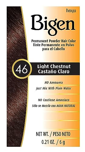 Bigen Powder Hair Color #46 Light Chestnut - 0.21oz (3 Pack) | Permanent Natural-Looking Hair Dye for Men & Women | At-Home Salon Quality Hair Coloring for Gray Coverage & Vibrant Shades