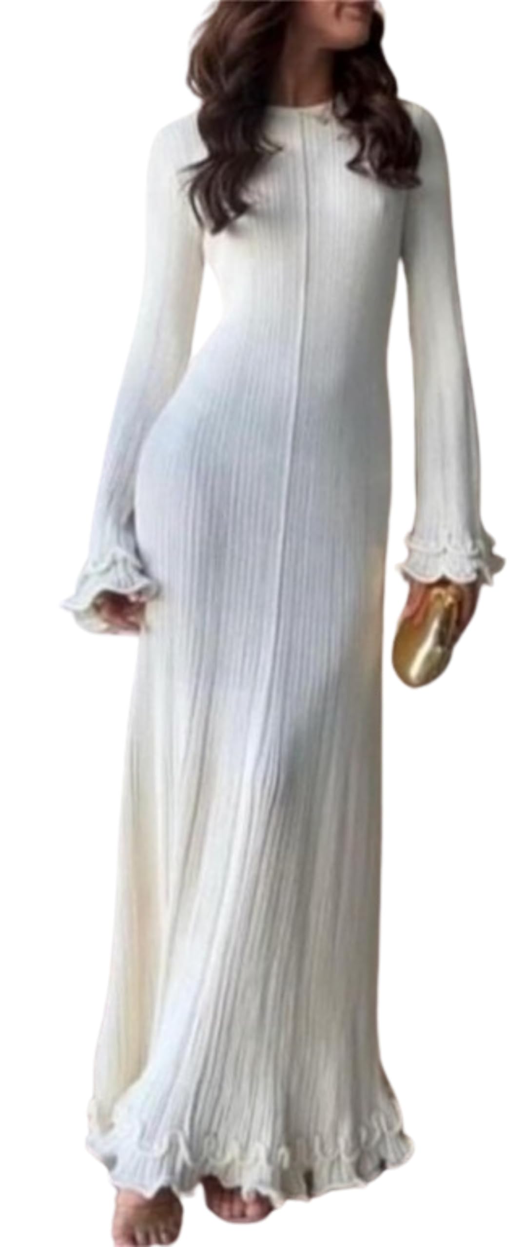 Elegant Cream Crochet Tie Back Maxi Dress with Ruffles & Long Sleeves - Perfect for Date Night, Wedding Guest & Fall Fashion