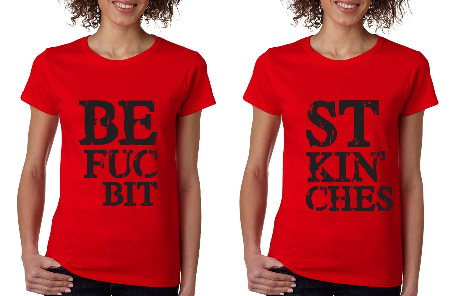 ALLNTRENDS Matching Couple T-Shirts - Best Friends BFF Set of 2 with Love Print (Women's XL & 3XL, Red) | Fun Matching Outfits for Couples, Best Friends & Sisters