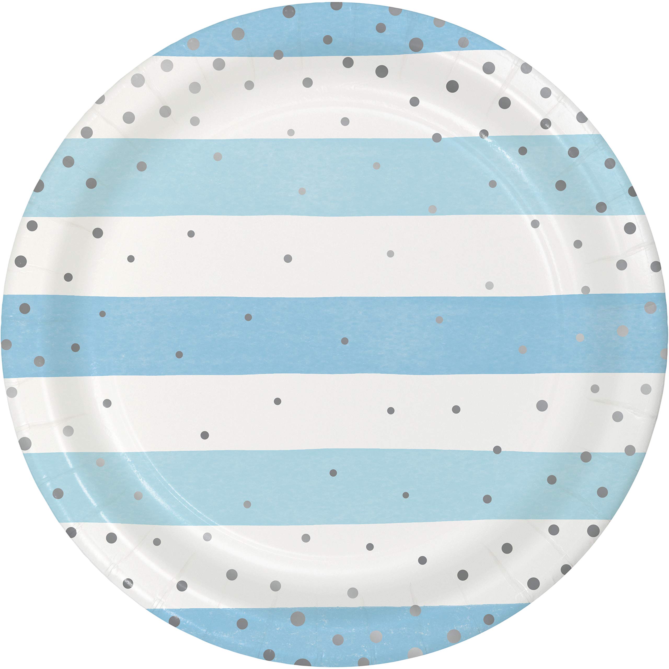 Creative Converting Blue & Silver Celebration Paper Plates - 8 Count Pack - Perfect for Birthday Parties, Baby Showers & Holiday Events
