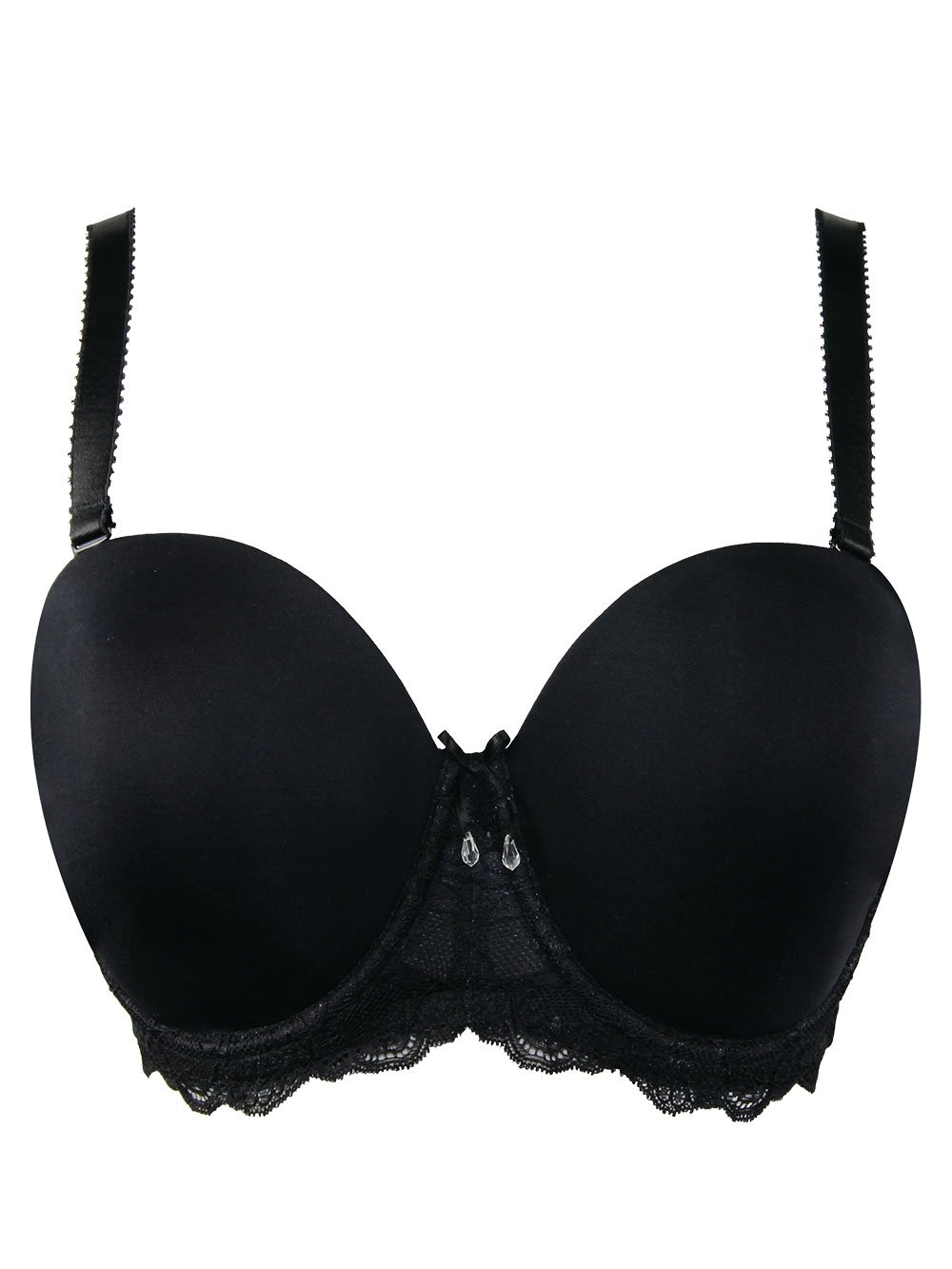 Elissa Strapless Bra for Women - Seamless Invisible Push Up Bra - Black Lace Underwire Bra for Wedding, Evening Dress & Special Occasions