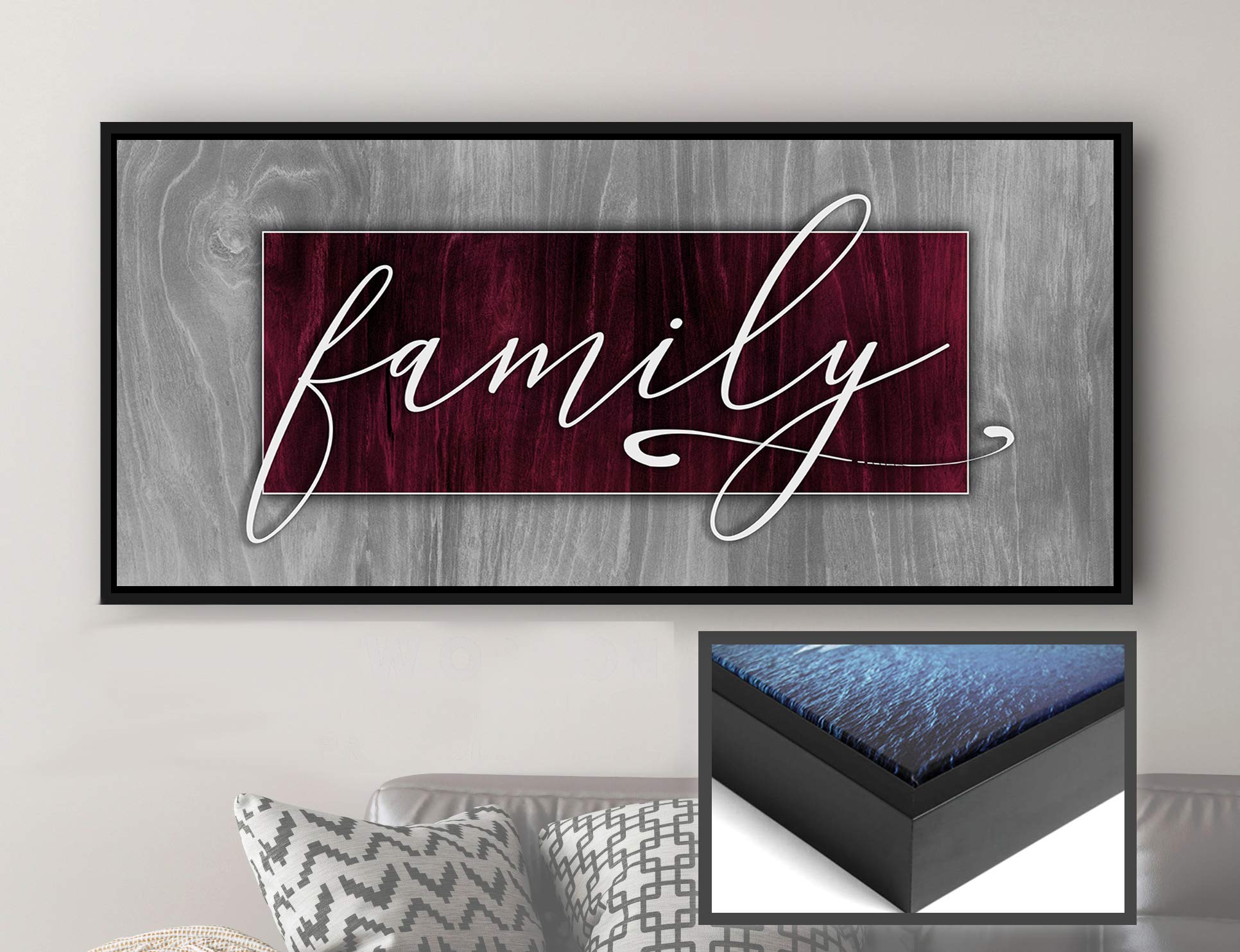 Rustic Farmhouse Family Sign - Red Wine & Black Floating Frame Wall Decor (42x19) for Living Room, Entryway, or Bedroom | Personalized Home Decor & Unique Housewarming Gift