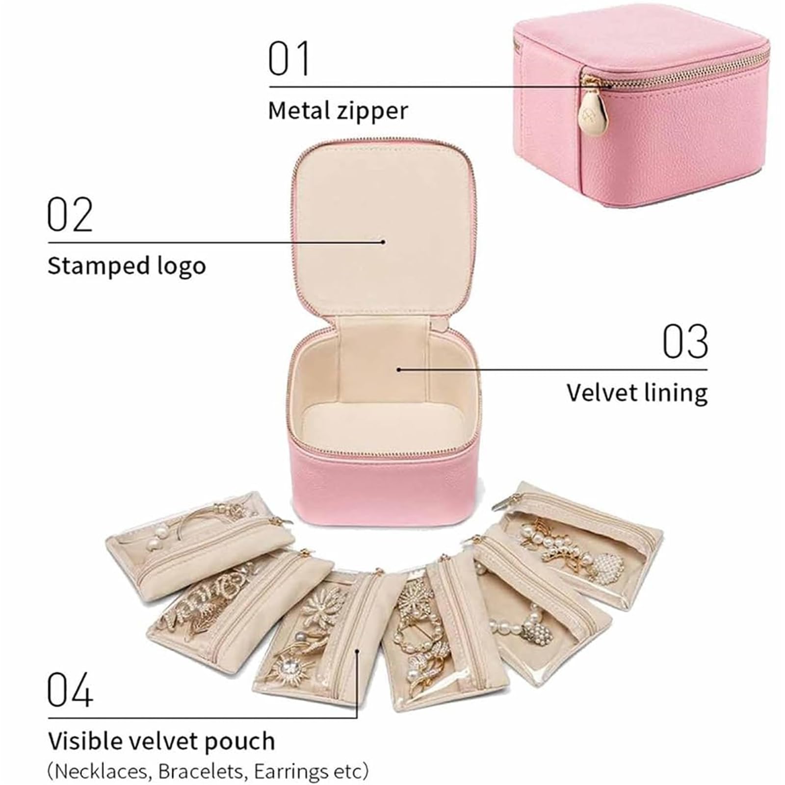Expanlarge Leather Jewelry Organizer Box - Travel Jewelry Storage Case with Zippered Pouches | Perfect for Necklaces, Rings & Earrings Organization at Home or On The Go