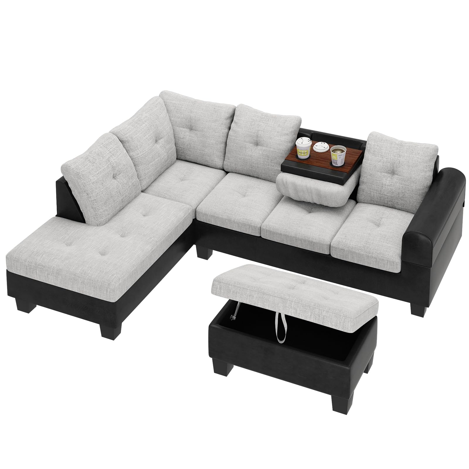 Lamerge Modern Modular Sectional Sofa Set - 6-Seat L-Shaped Couch with Ottoman & Wide Chaise | Contemporary Living Room Furniture for Apartments & Small Spaces | Perfect for Family Gatherings & Movie Nights