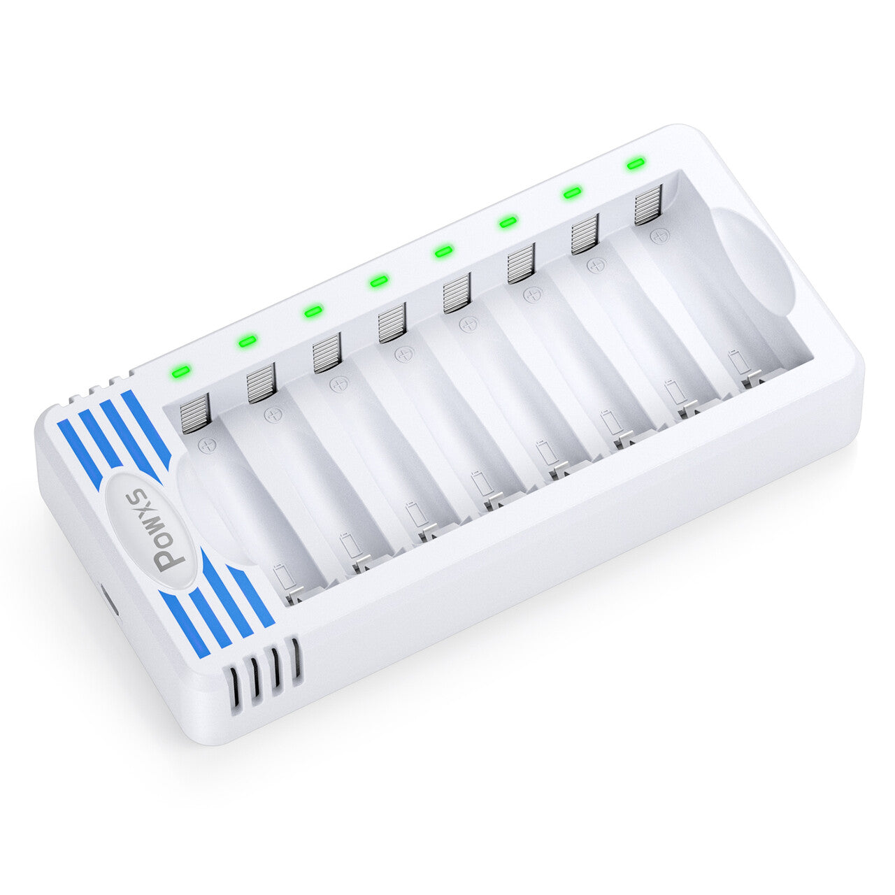 POWXS 8 Bay AA AAA Battery Charger with LCD Display - Fast Charging for Rechargeable Batteries - Perfect for Home, Office, and Travel Use
