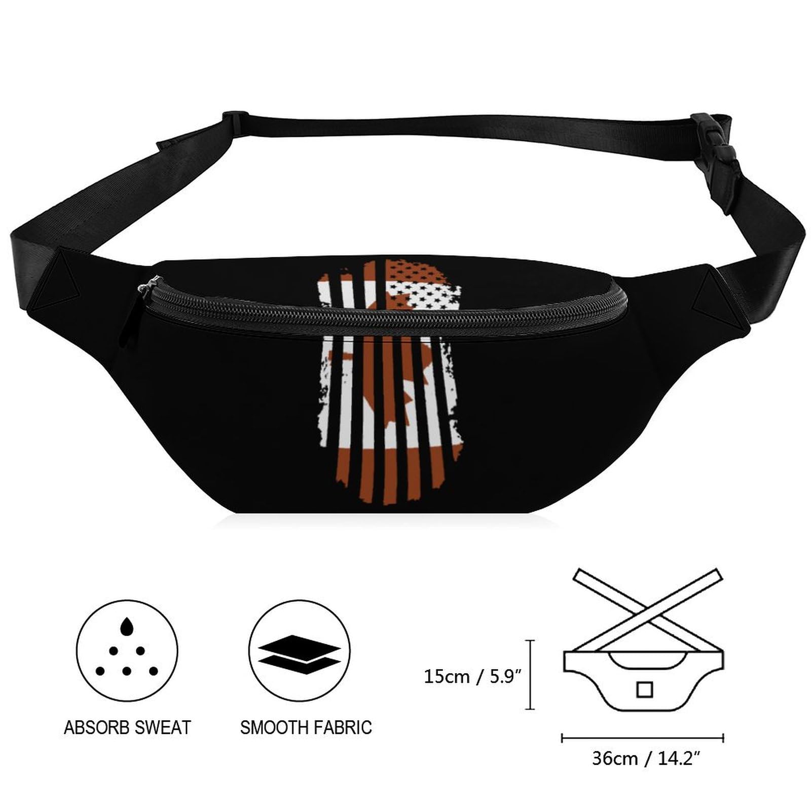 Canadian American Flag Belt Bag - Adjustable Waist Pouch & Crossbody Bag for Women & Men - Perfect for Hiking, Travel, and Outdoor Adventures
