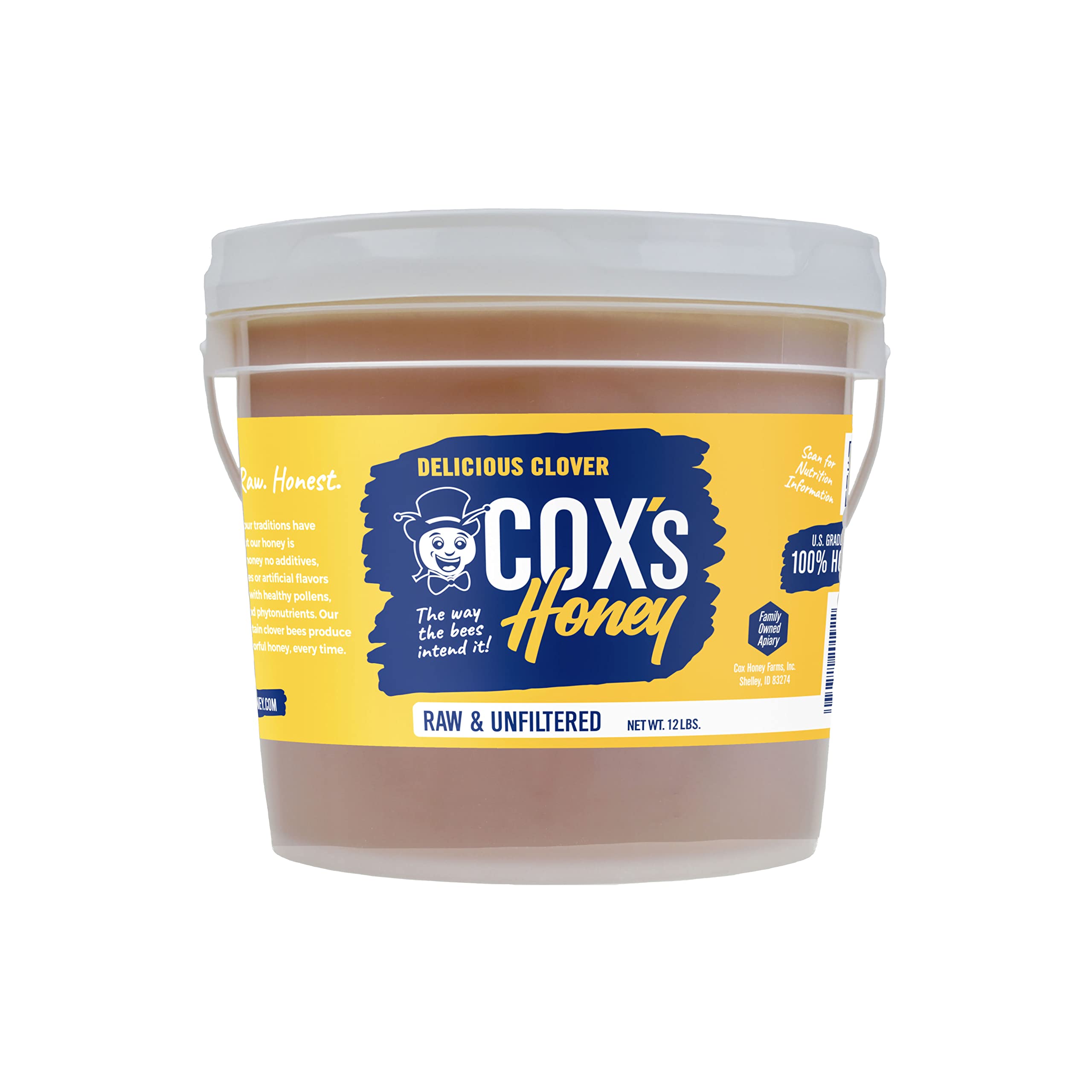 **Cox's Raw Unfiltered Bulk Honey - 12 LBS Pure Clover Honey | 100% Natural, Product of USA - Perfect for Baking, Tea & Healthy Snacks**