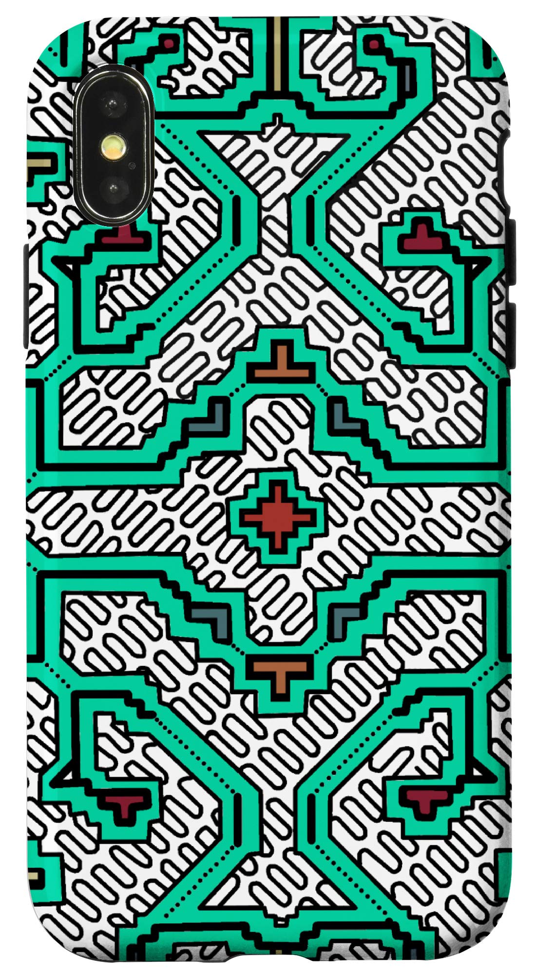 iPhone X/XS Tribal Pattern Case - Shipibo Conibo Inspired Amazon Rainforest Design, Durable Protective Cover for Daily Use & Travel