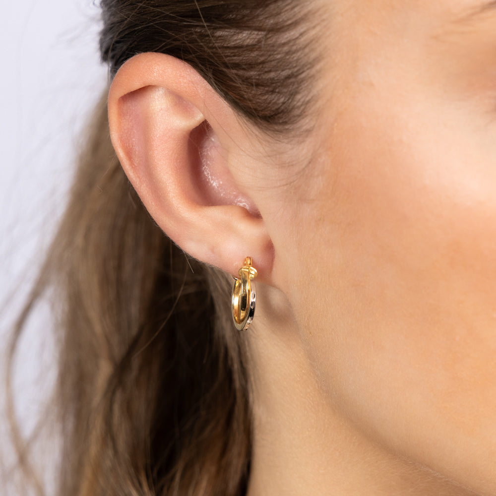 9ct Yellow and White Two Tone Gold Elongated Hoop Earrings for Women - Elegant Dangle Earrings for Party, Wedding & Everyday Wear