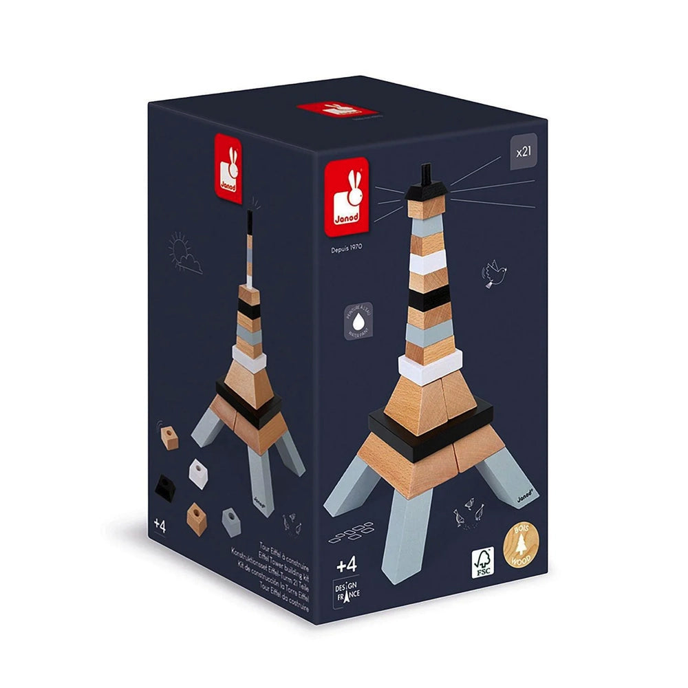 Janod Eiffel Tower Building Kit - 3D Wooden Puzzle for Kids & Adults - Educational STEM Toy for Creative Play - Perfect for Home Decor, Birthday Gifts & Classroom Activities